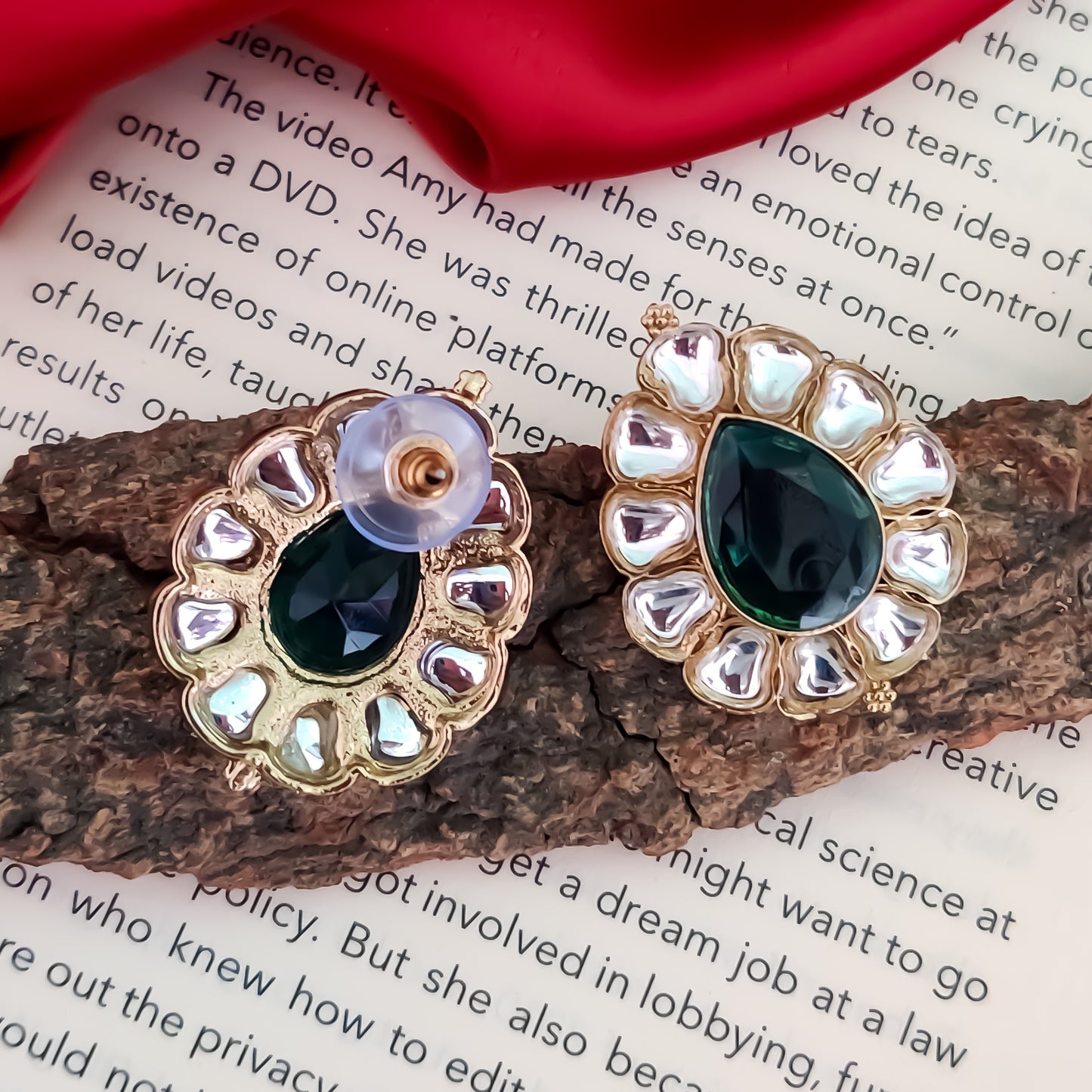 Nibedita Kundan Stud Earring - Green