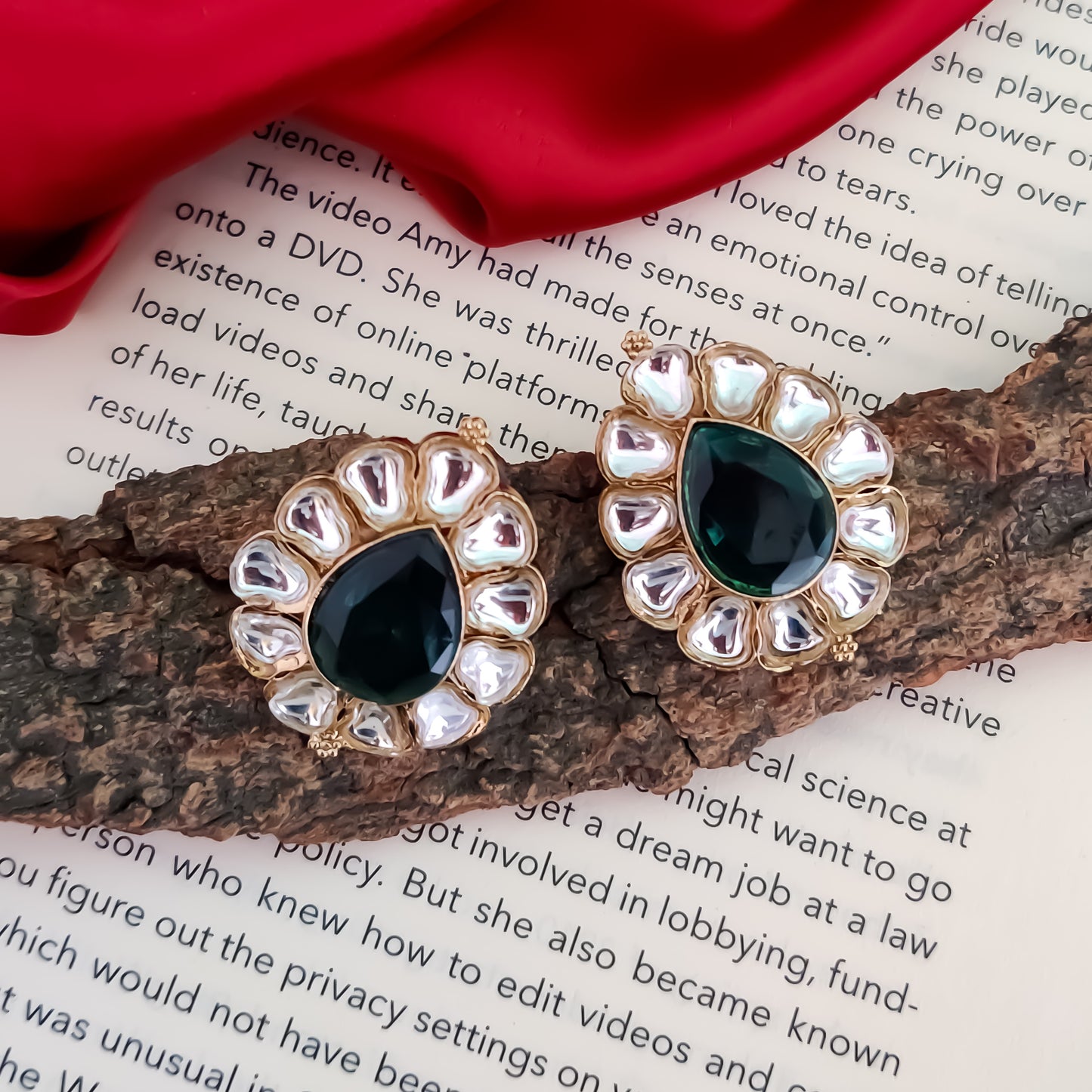 Nibedita Kundan Stud Earring - Green