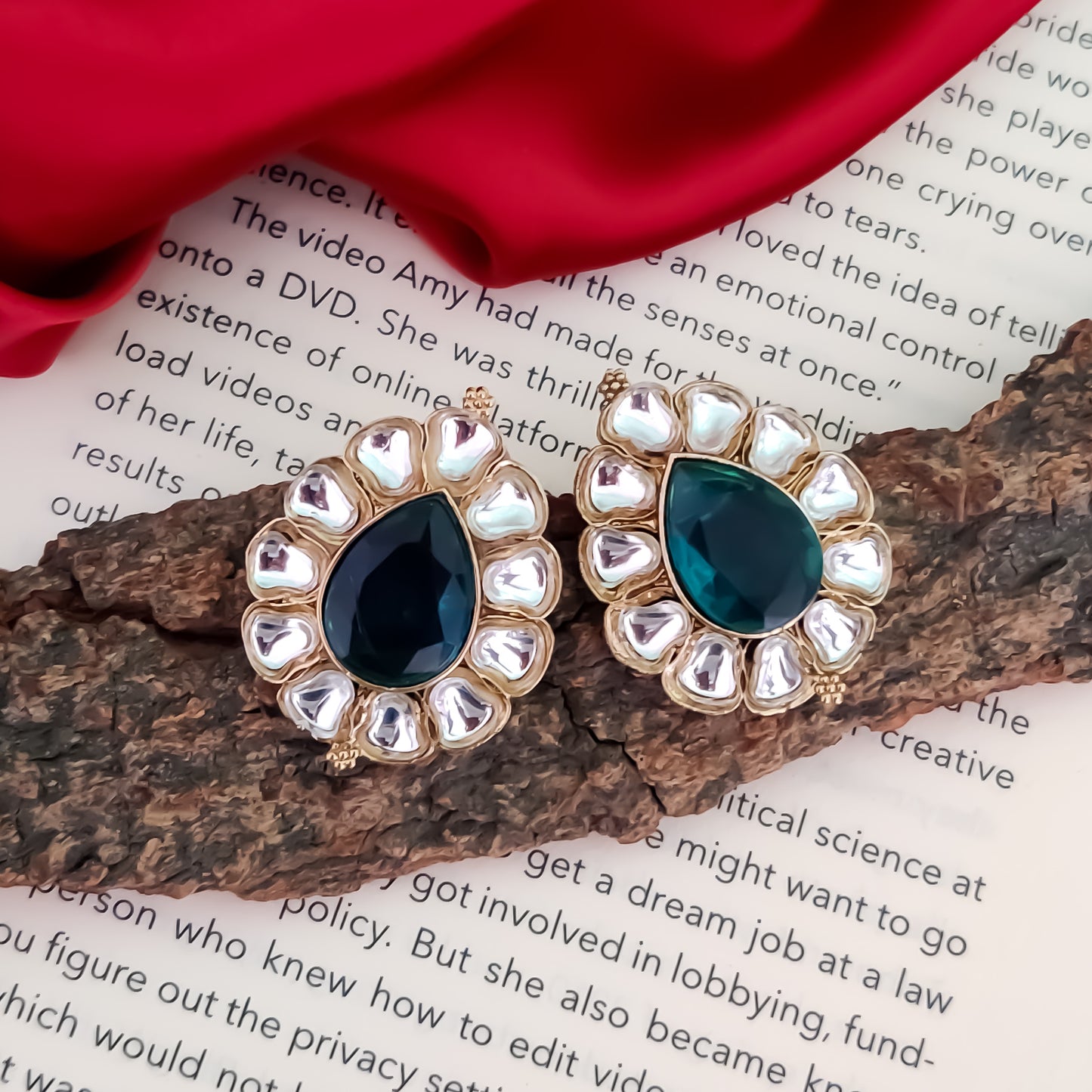 Nibedita Kundan Stud Earring- Firozi