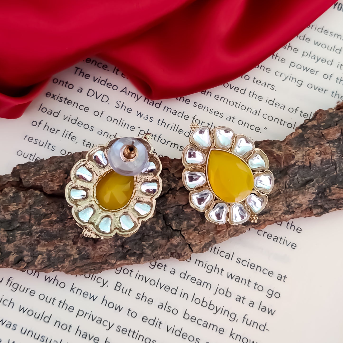 Nibedita Kundan Stud Earring- Yellow
