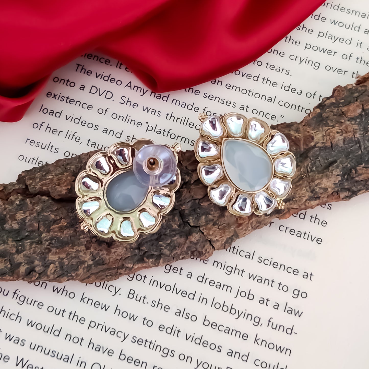 Nibedita Kundan Stud Earring - Grey