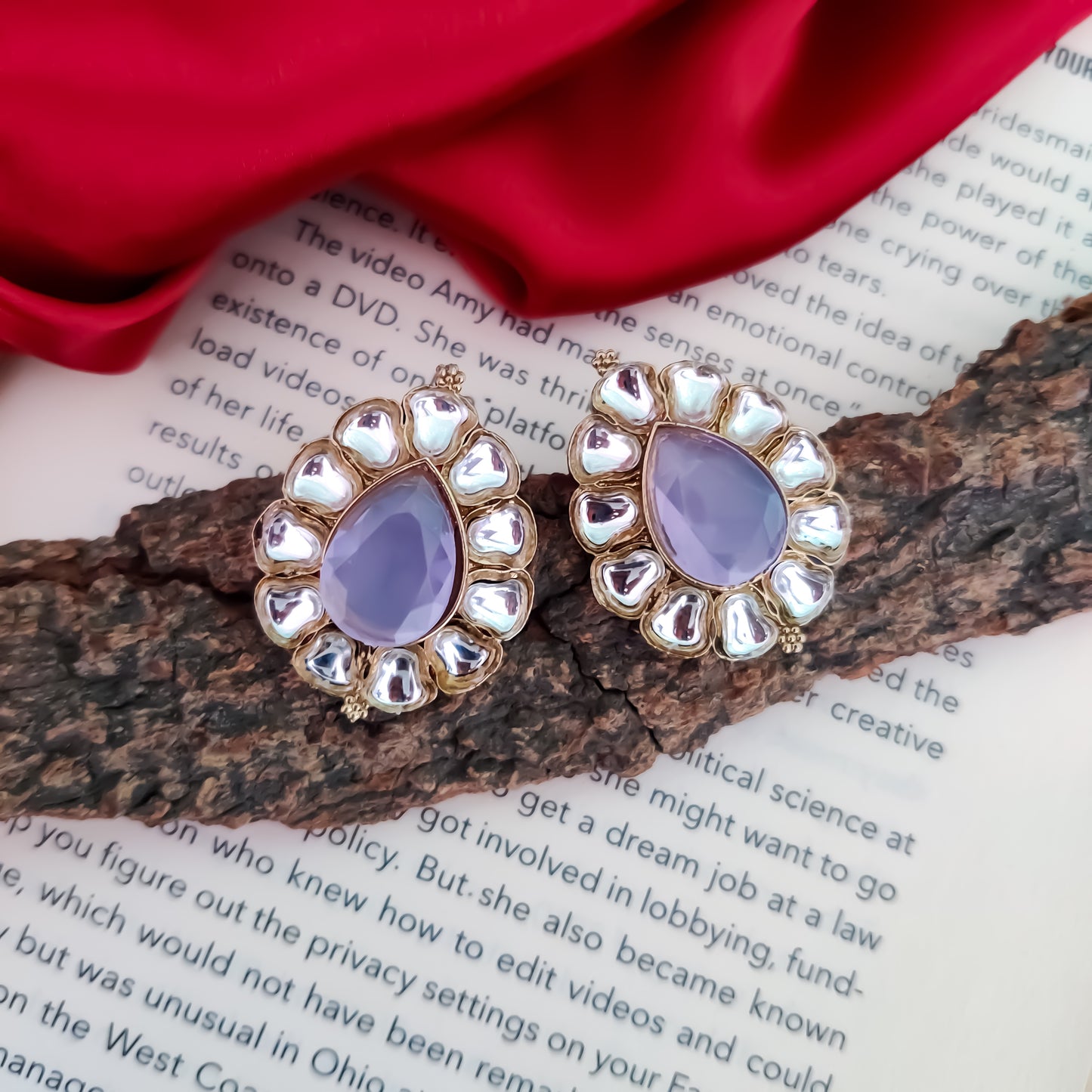 Nibedita Kundan Stud Earring - Lavender