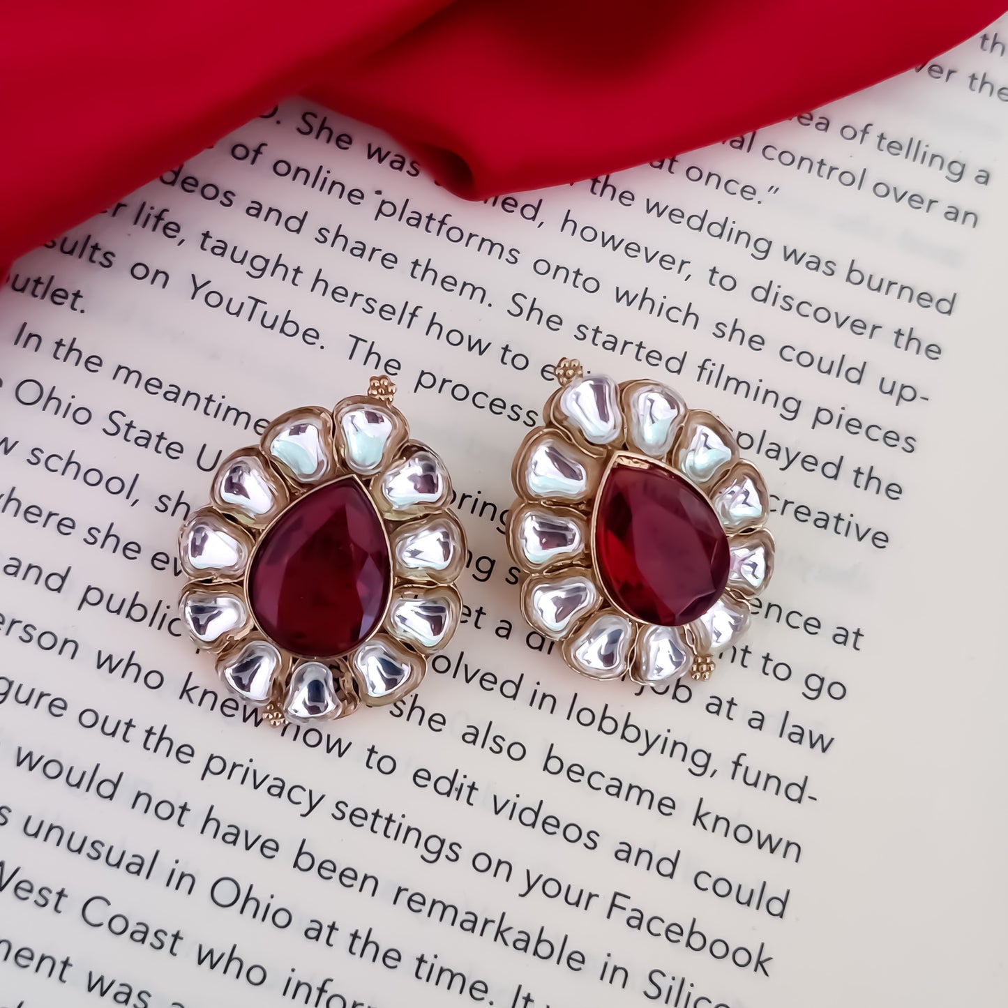 Nibedita Kundan Stud Earring - Wine
