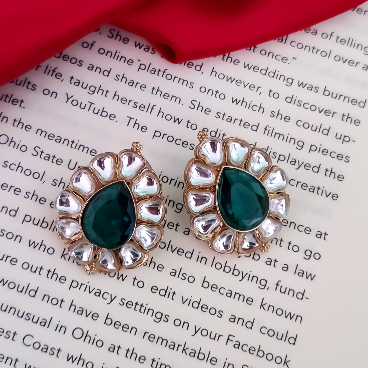 Nibedita Kundan Stud Earring - Green