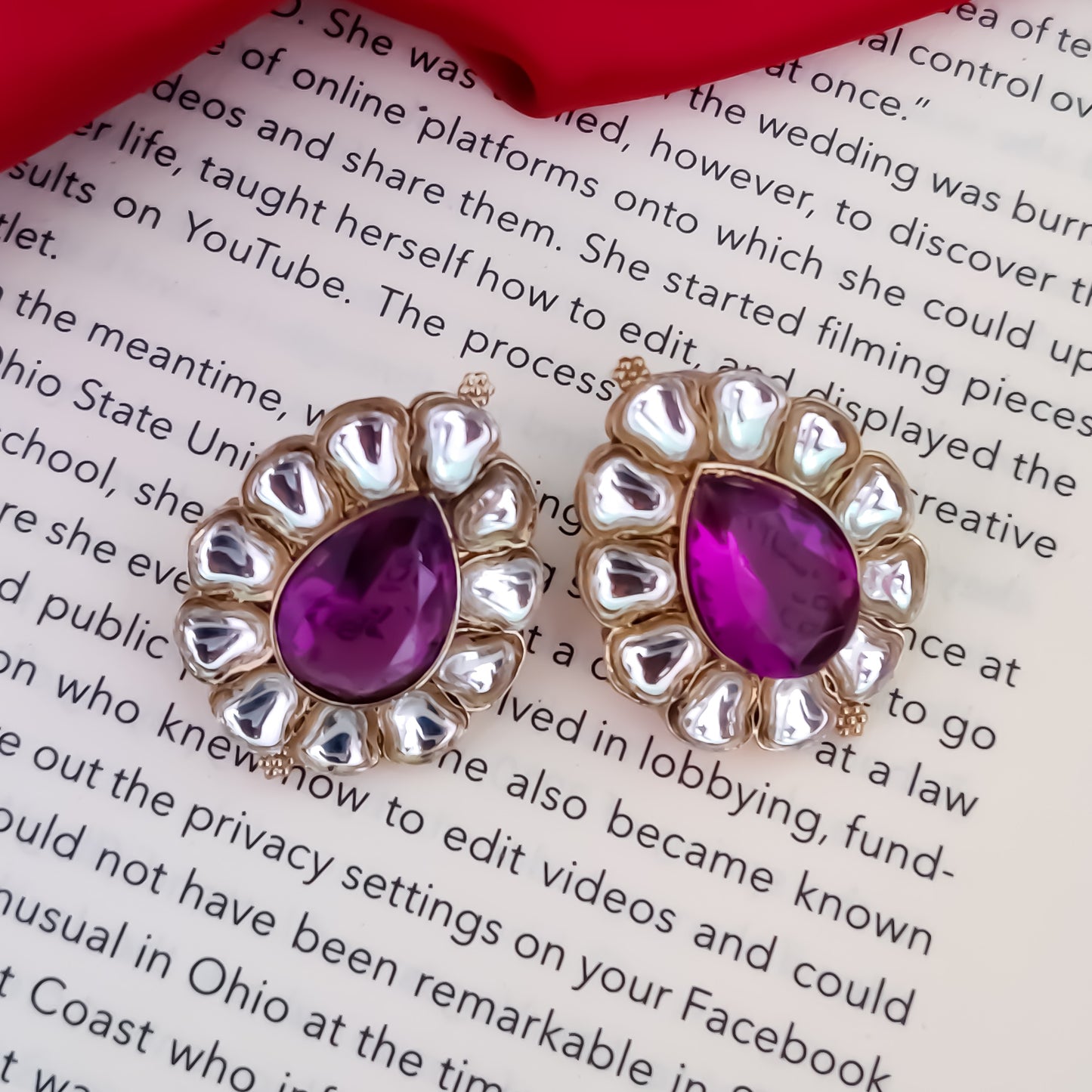 Nibedita Kundan Stud Earring - Purple