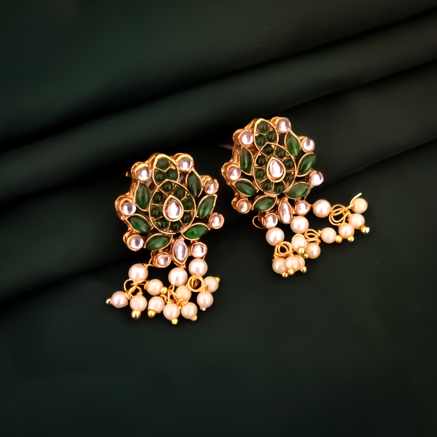 Kumudini Lotus Pearl Necklace Set - Green