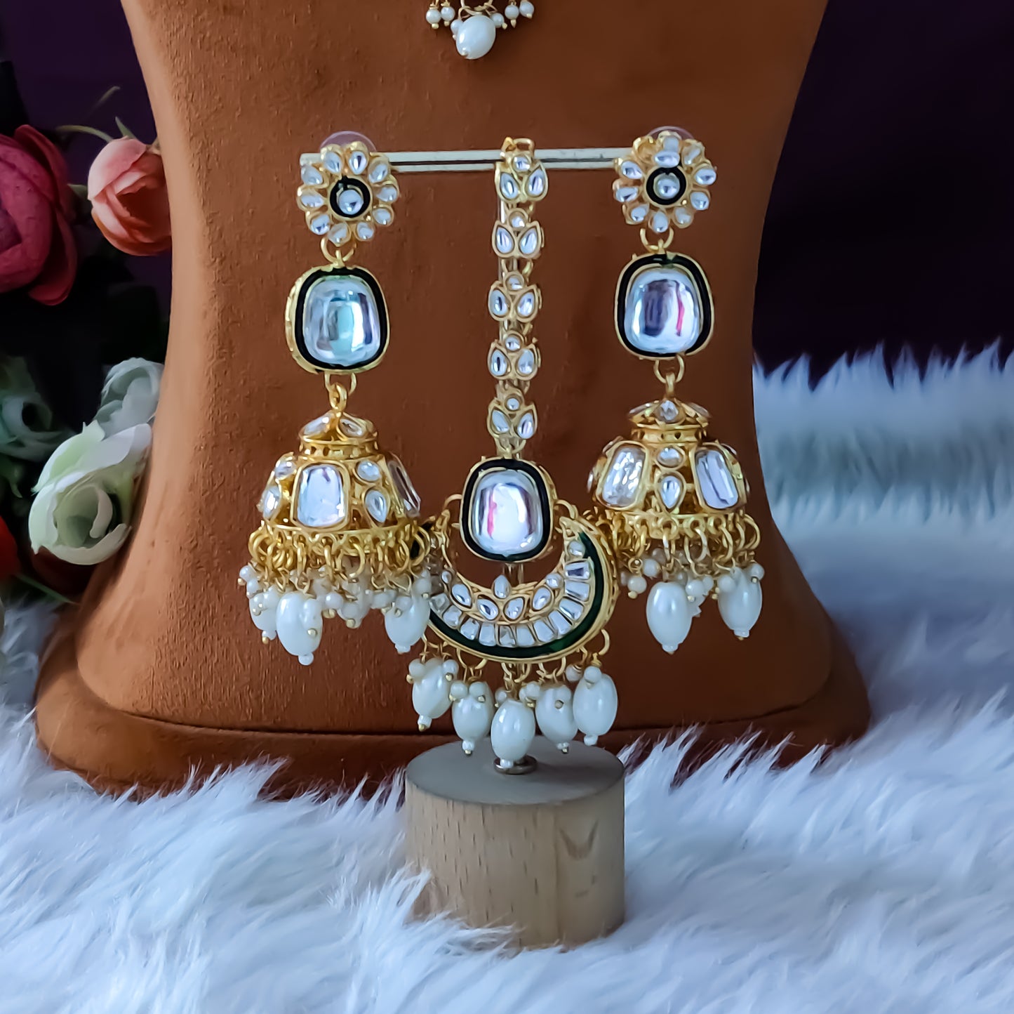 Deep Double layer Kundan Necklace Set - Golden