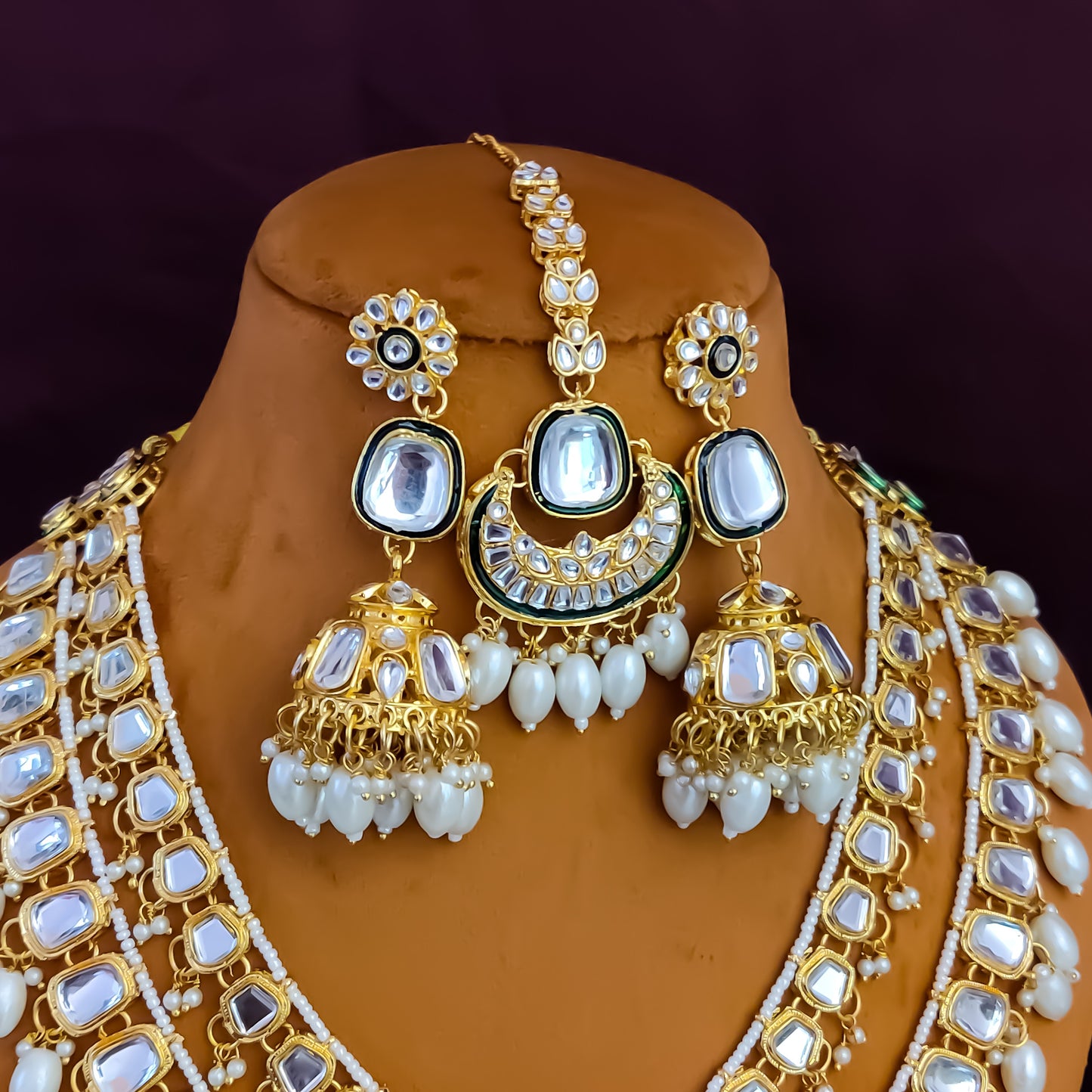 Deep Double layer Kundan Necklace Set - Golden