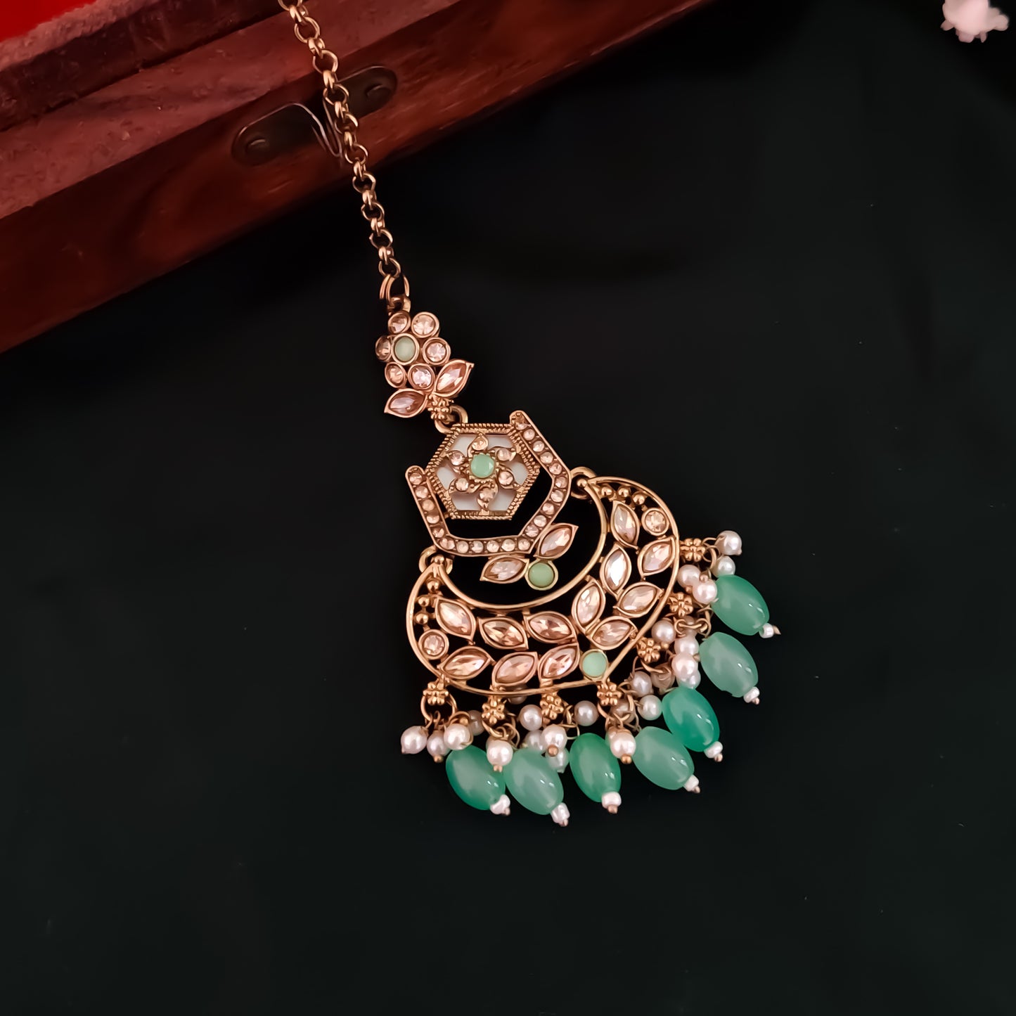 Mahal MOP Reverse AD Necklace Set - Pastel Green