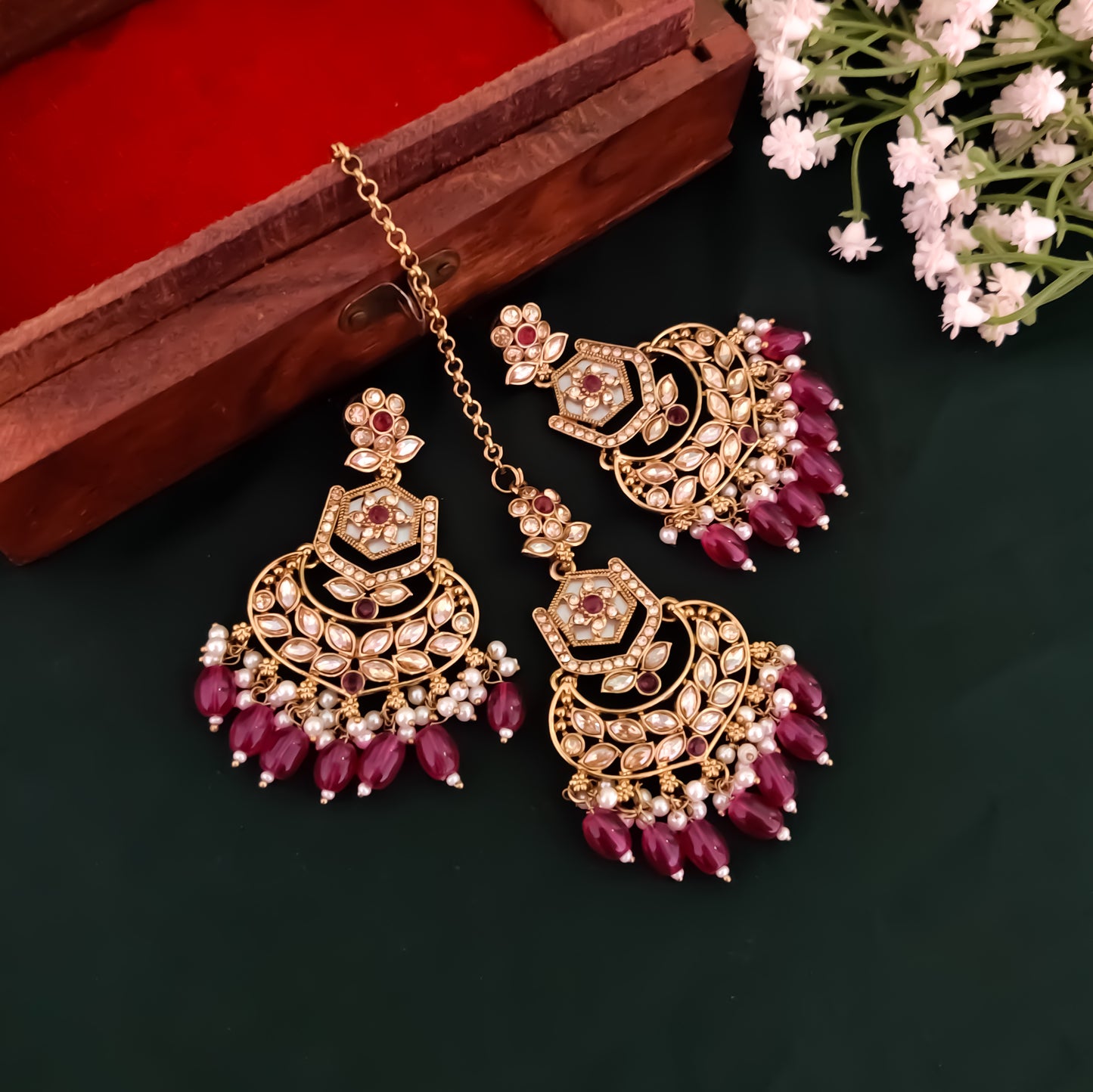Mahal MOP Reverse AD Necklace Set - Purple