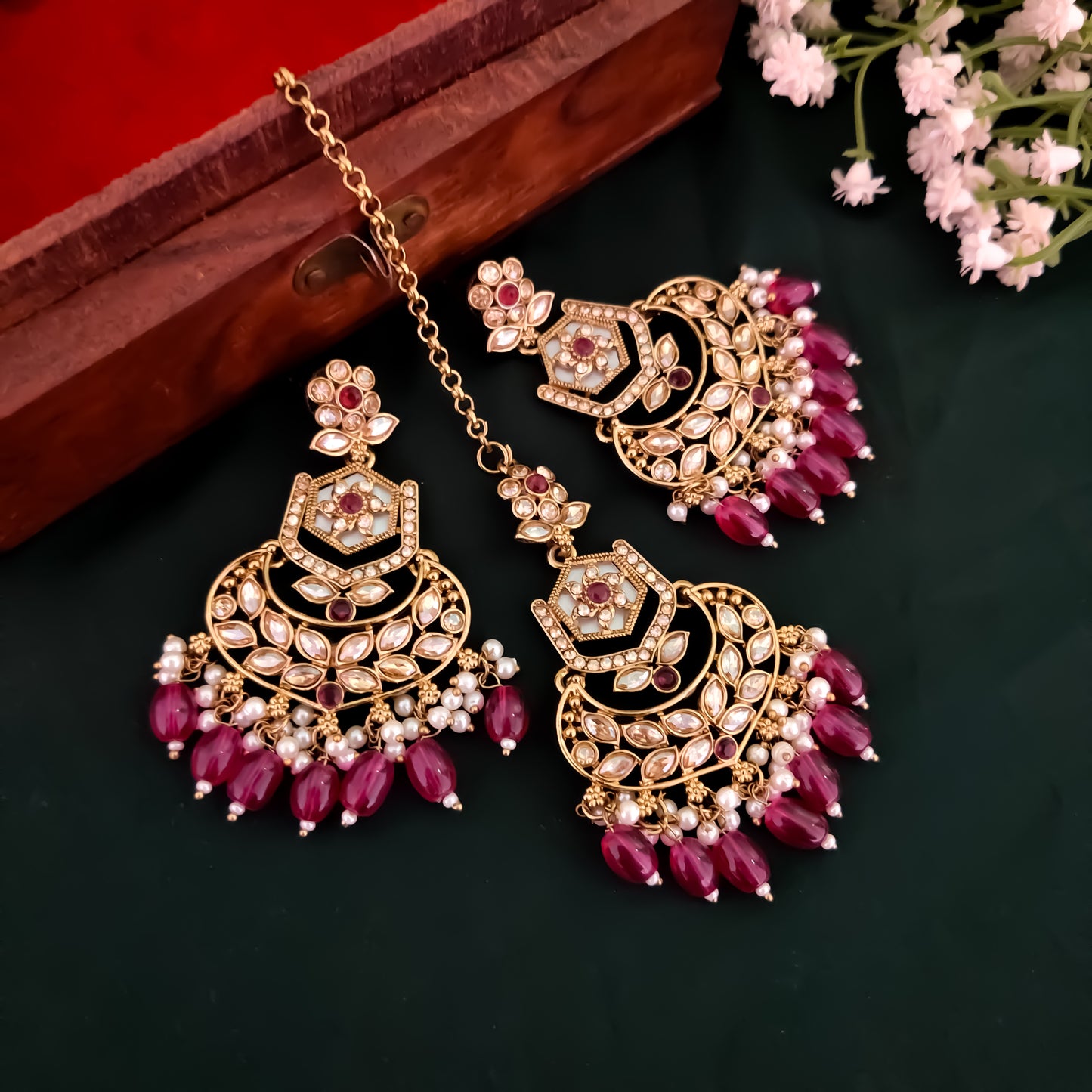 Mahal MOP Reverse AD Necklace Set - Purple
