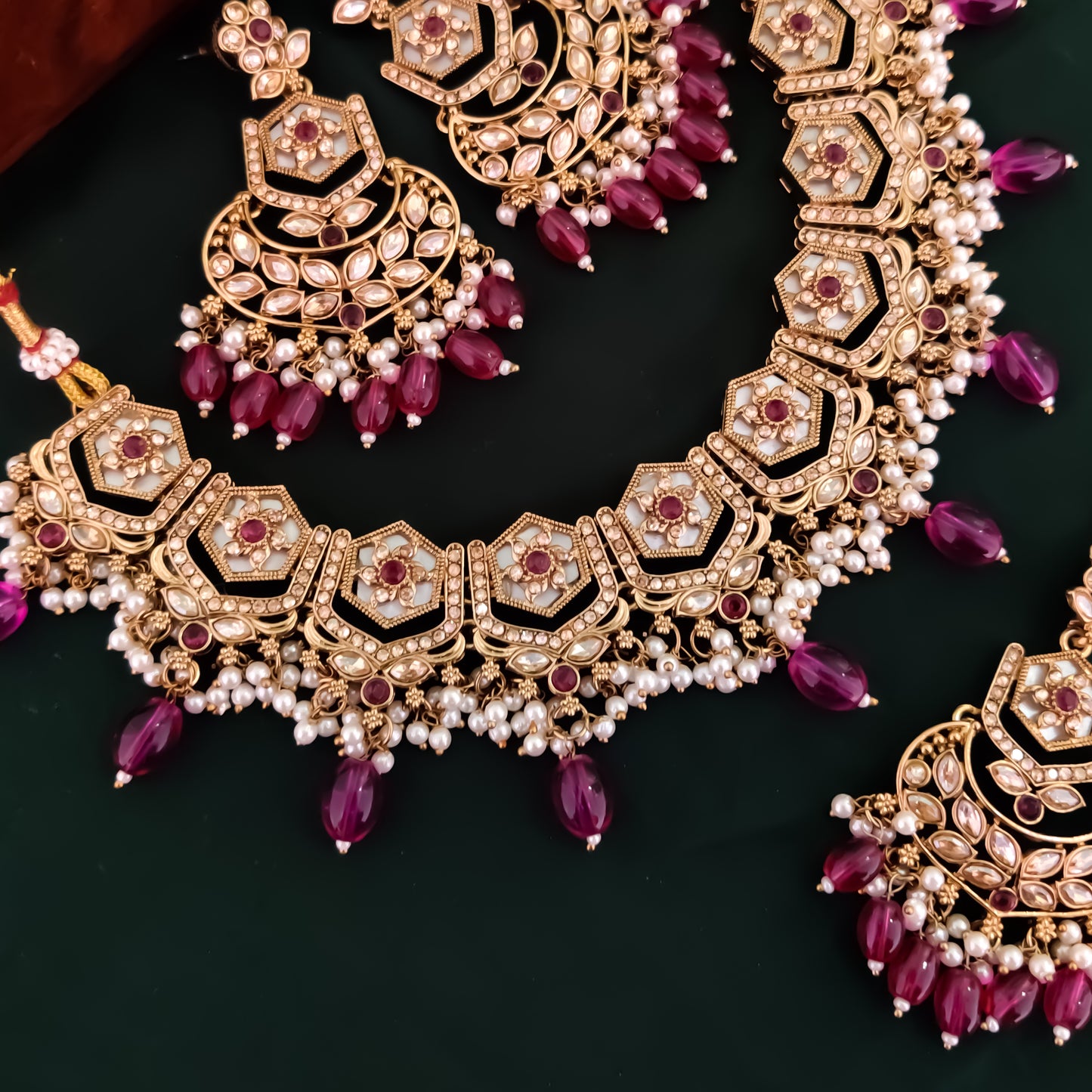 Mahal MOP Reverse AD Necklace Set - Purple