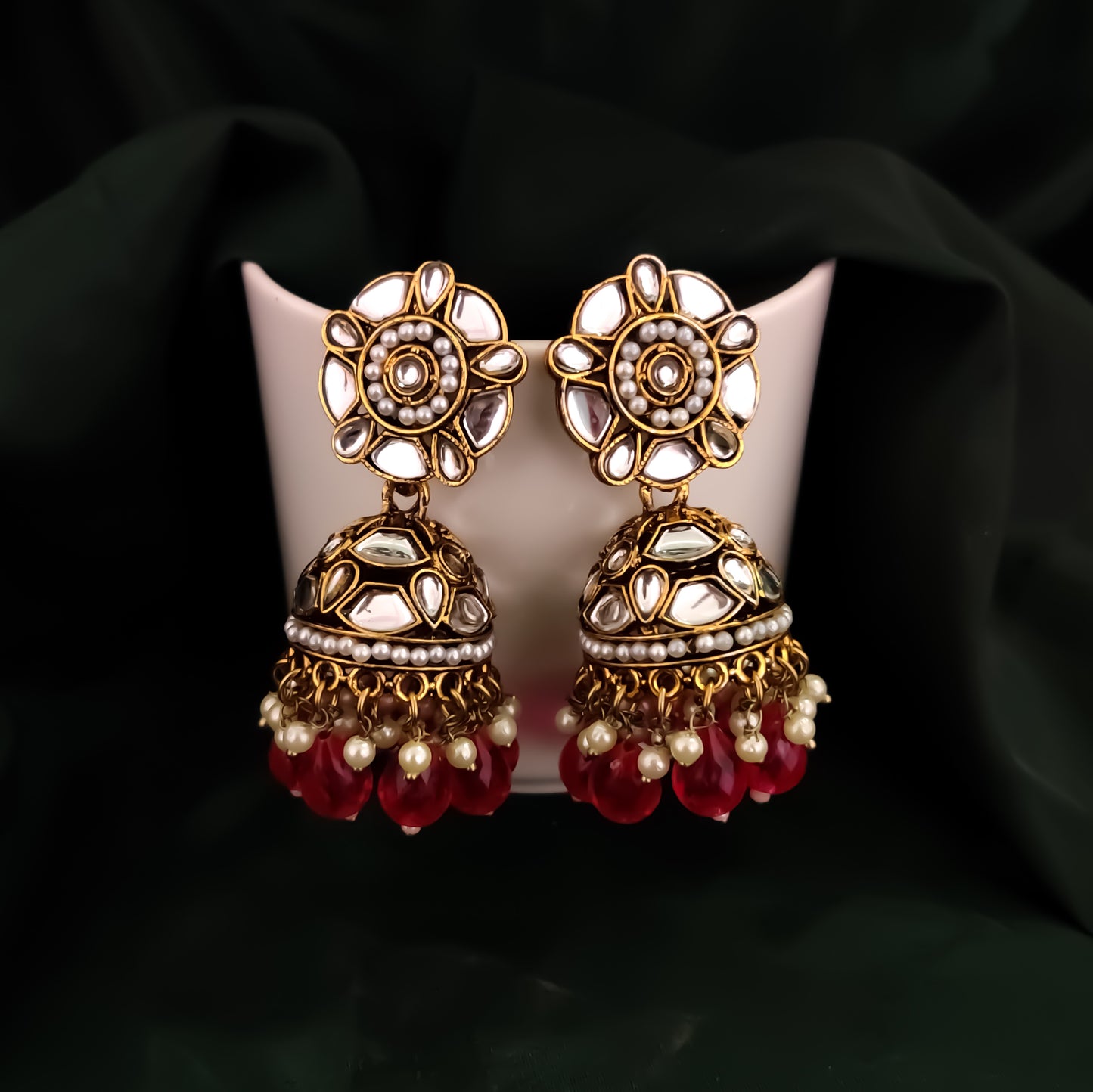 Ruhani Pearl Jhumka Earrings- Hot Pink