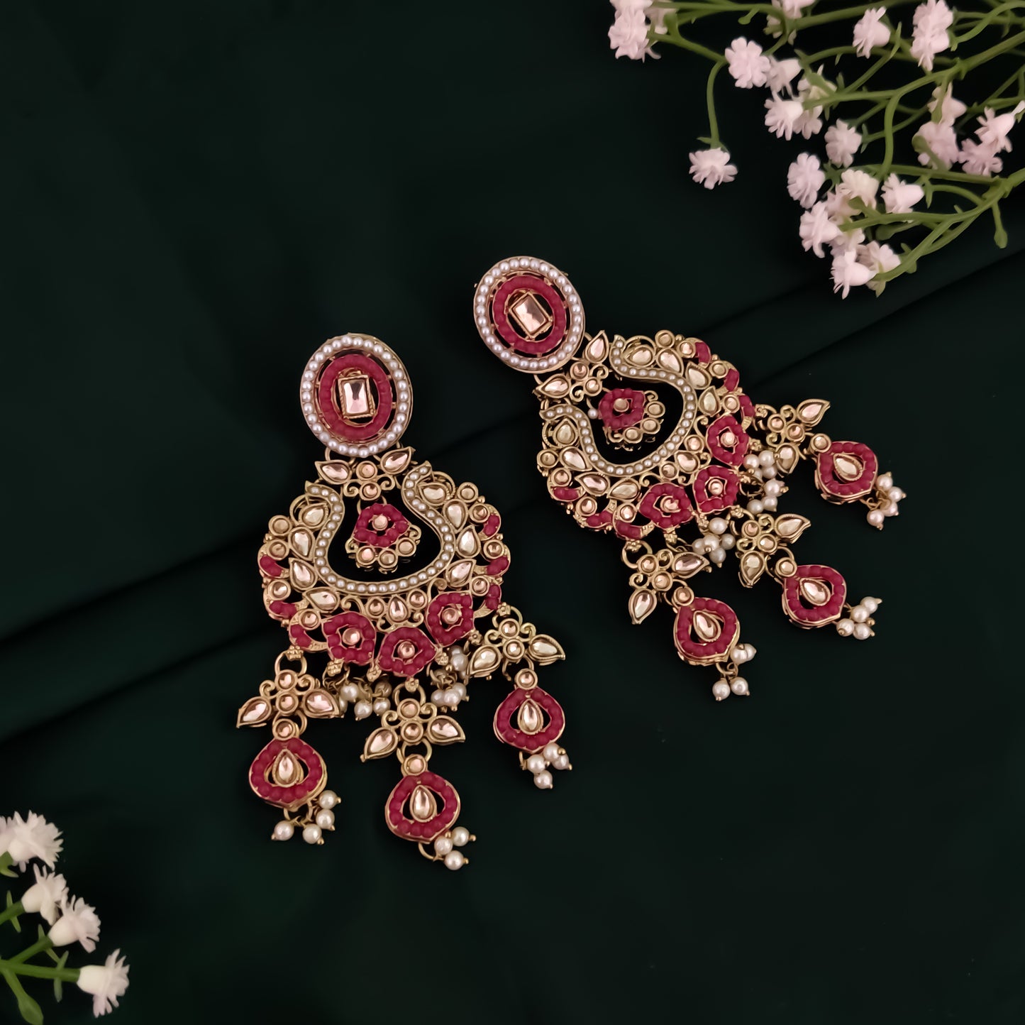 Rehan Jadau Reverse AD Necklace Set - Pink