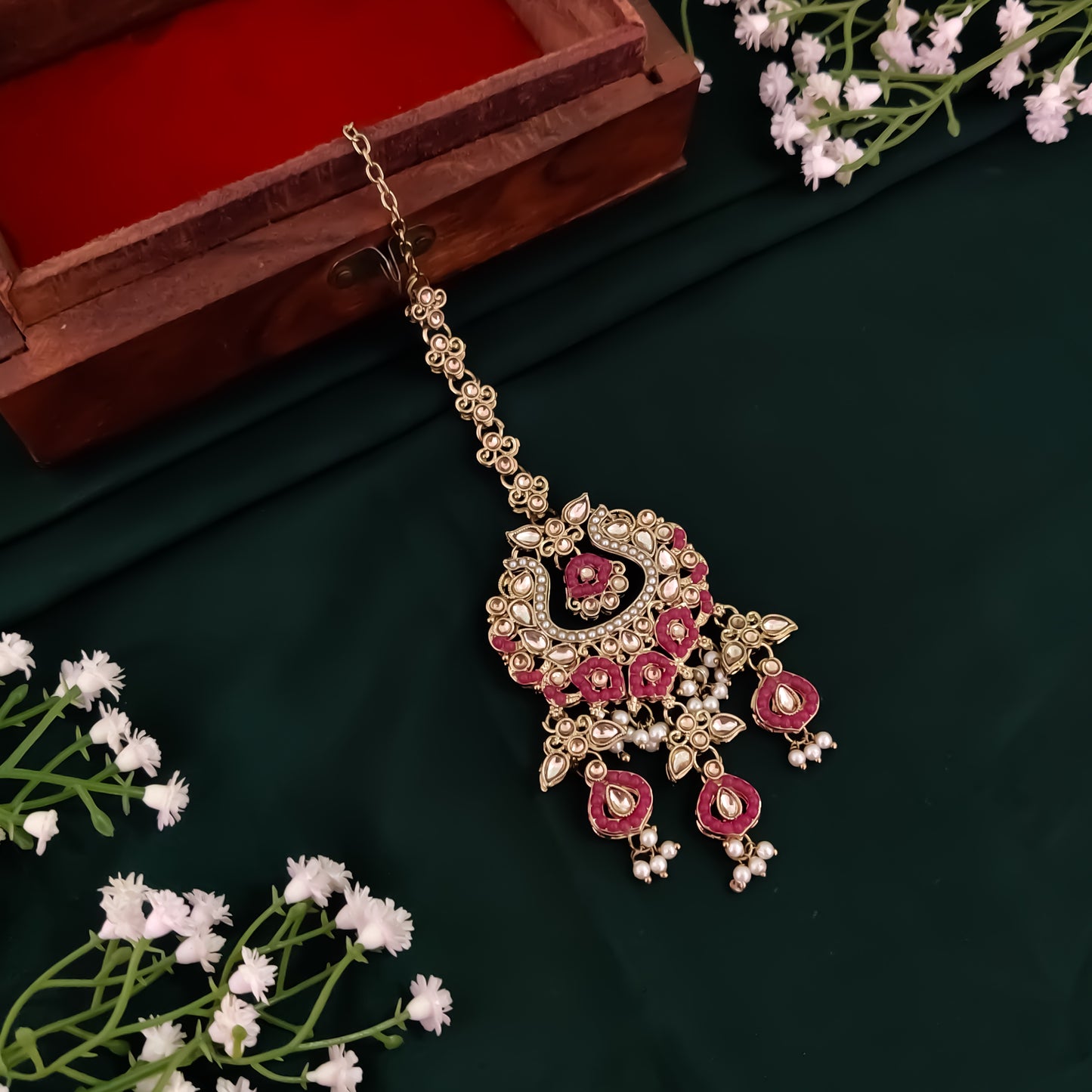 Rehan Jadau Reverse AD Necklace Set - Pink