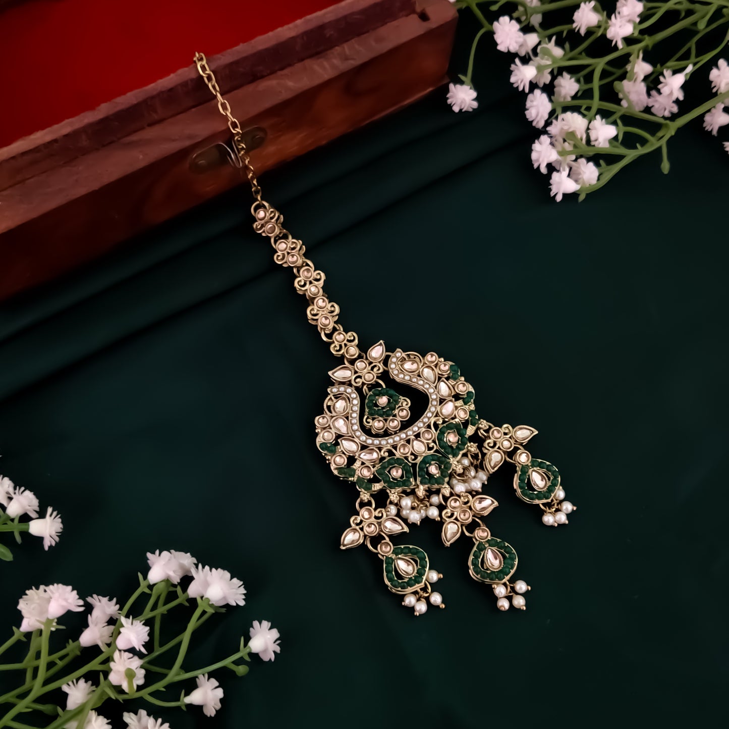 Rehan Jadau Reverse AD Necklace Set - Green