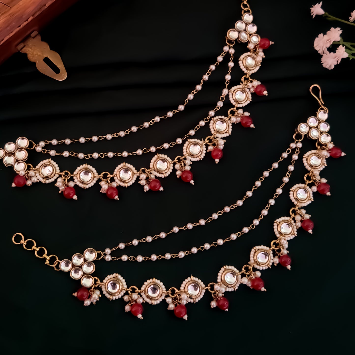 Roshni Kundan Detachable Earchains - Maroon