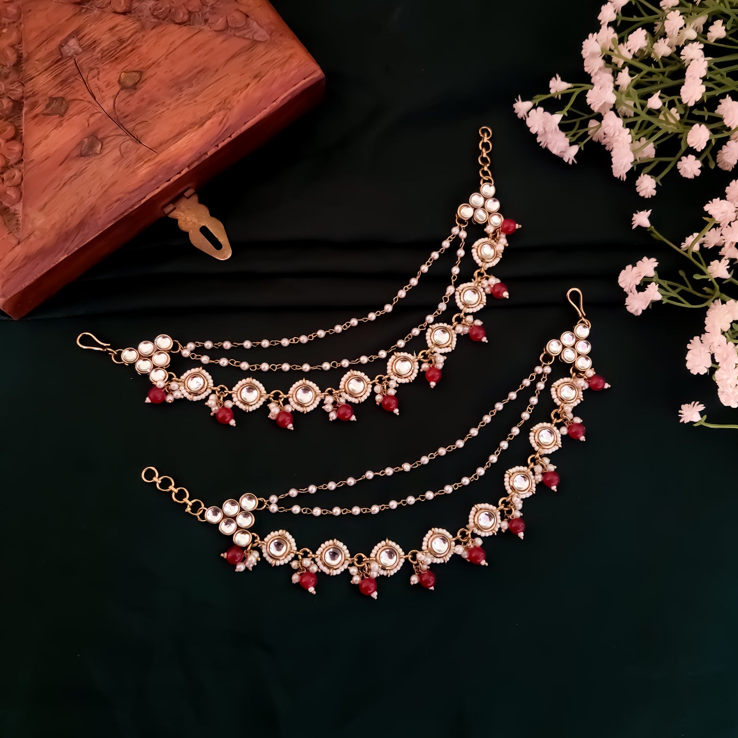 Roshni Kundan Detachable Earchains - Maroon