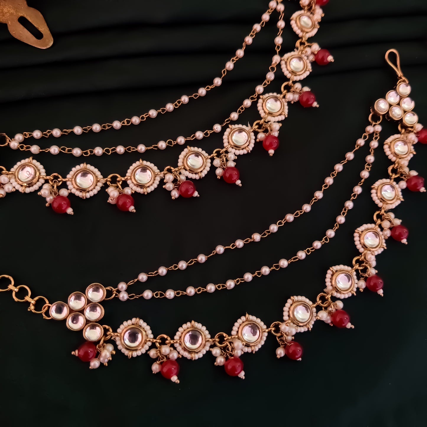 Roshni Kundan Detachable Earchains - Maroon