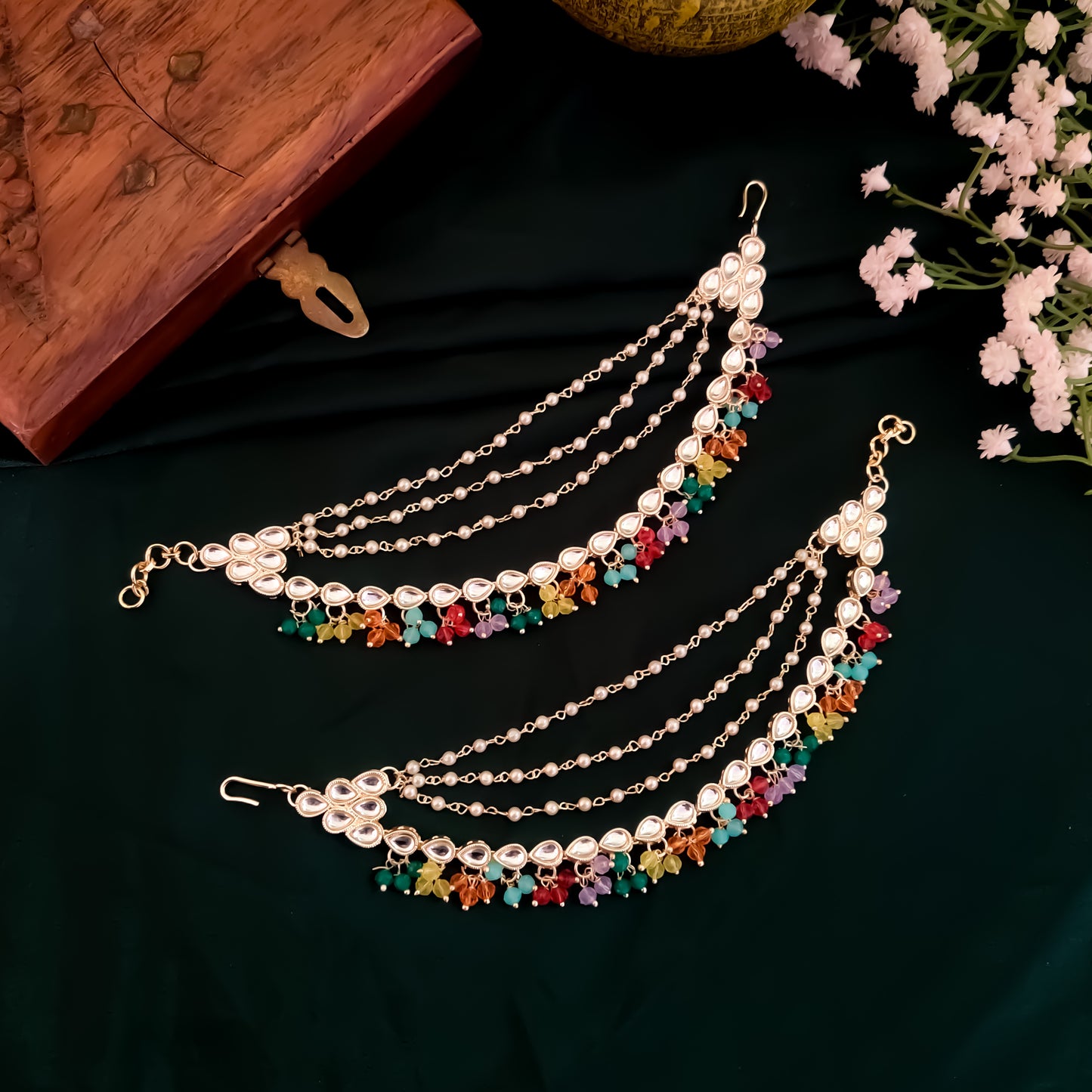 Meera Kundan Detachable Earchains - Multi