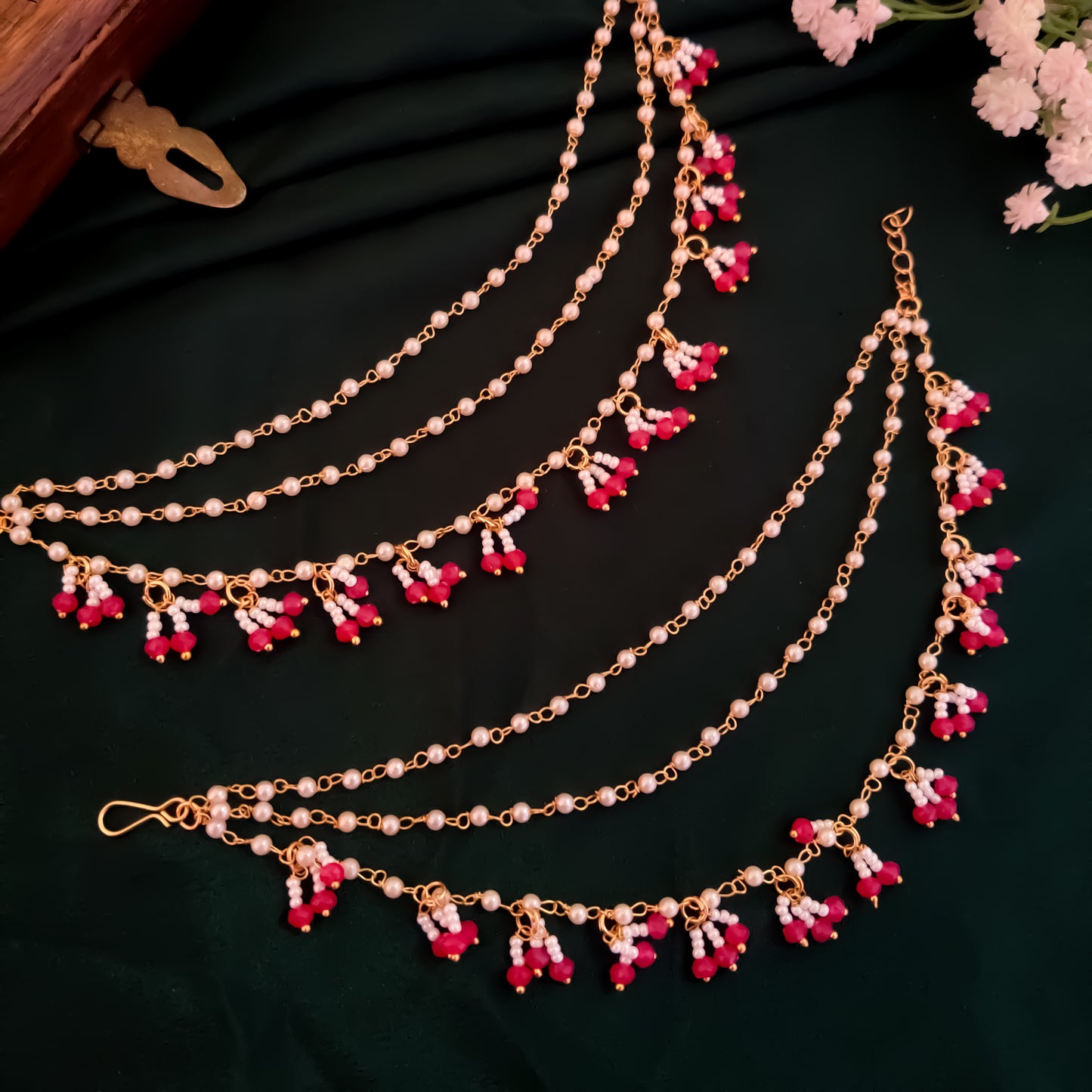 Sanghvi Pearl Drop Detachable Earchains - Pink