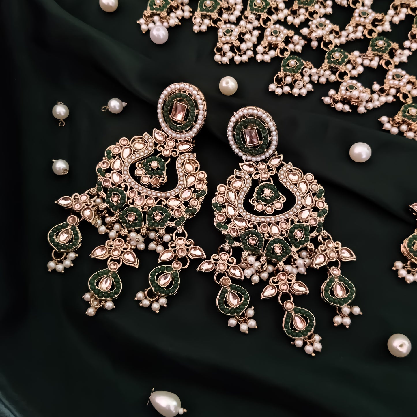 Rehan Jadau Reverse AD Necklace Set - Green