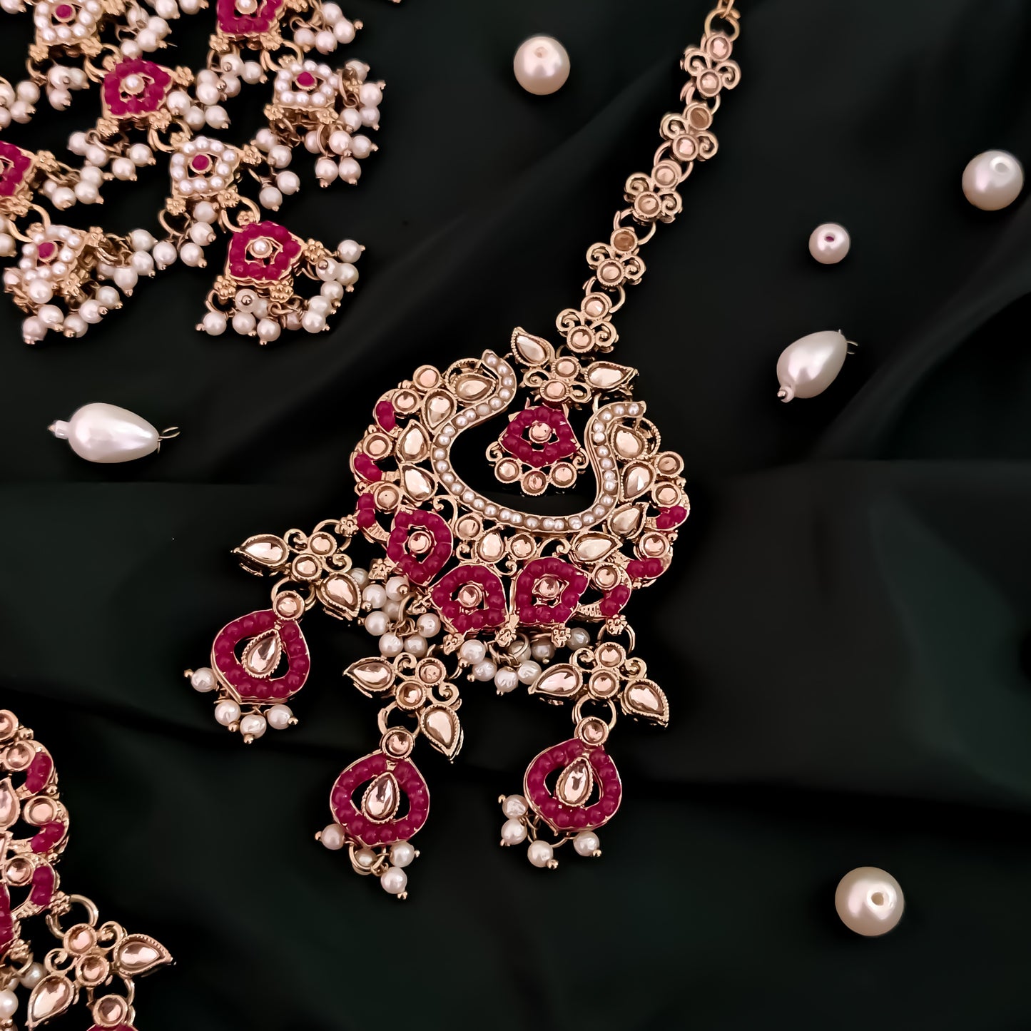 Rehan Jadau Reverse AD Necklace Set - Pink