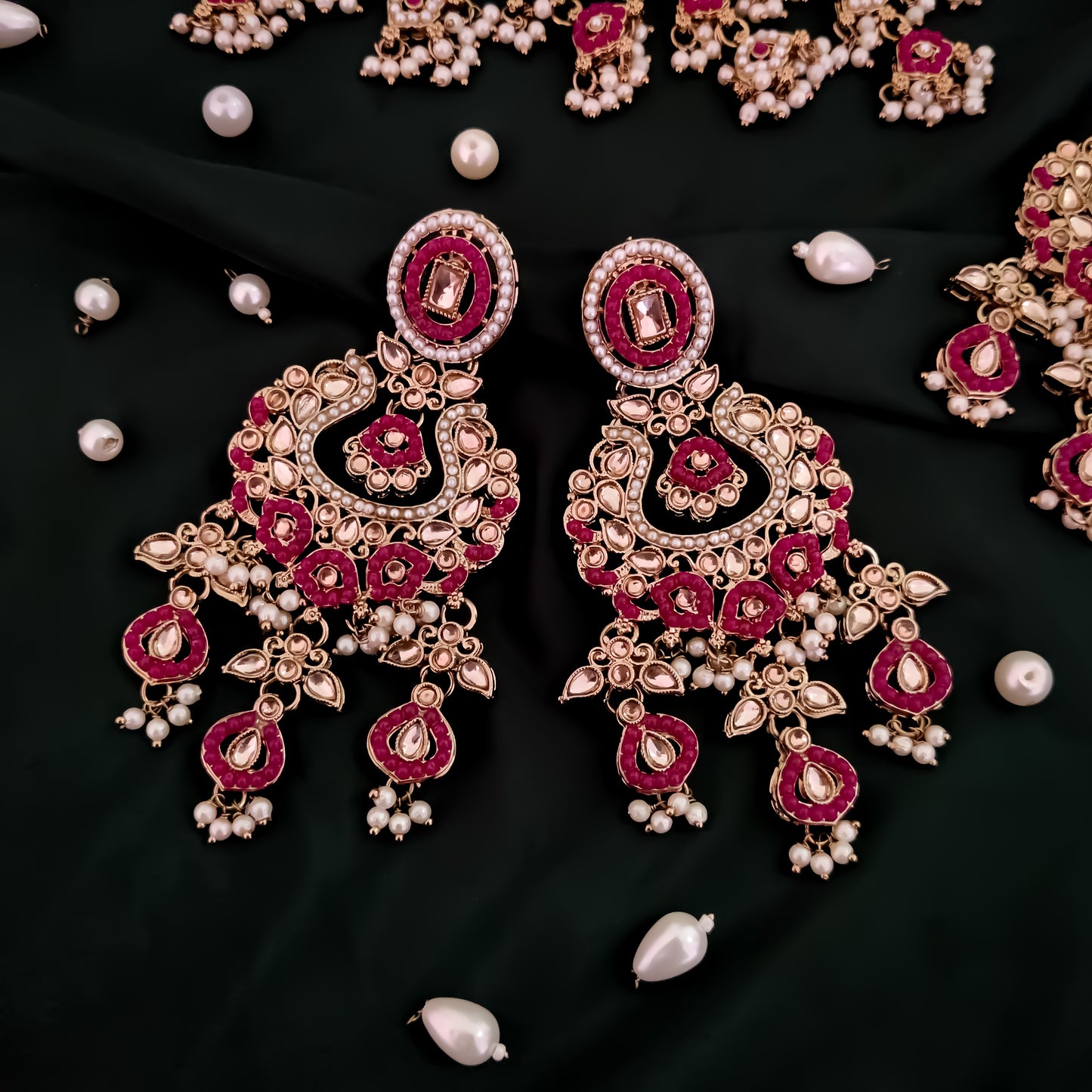 Rehan Jadau Reverse AD Necklace Set - Pink