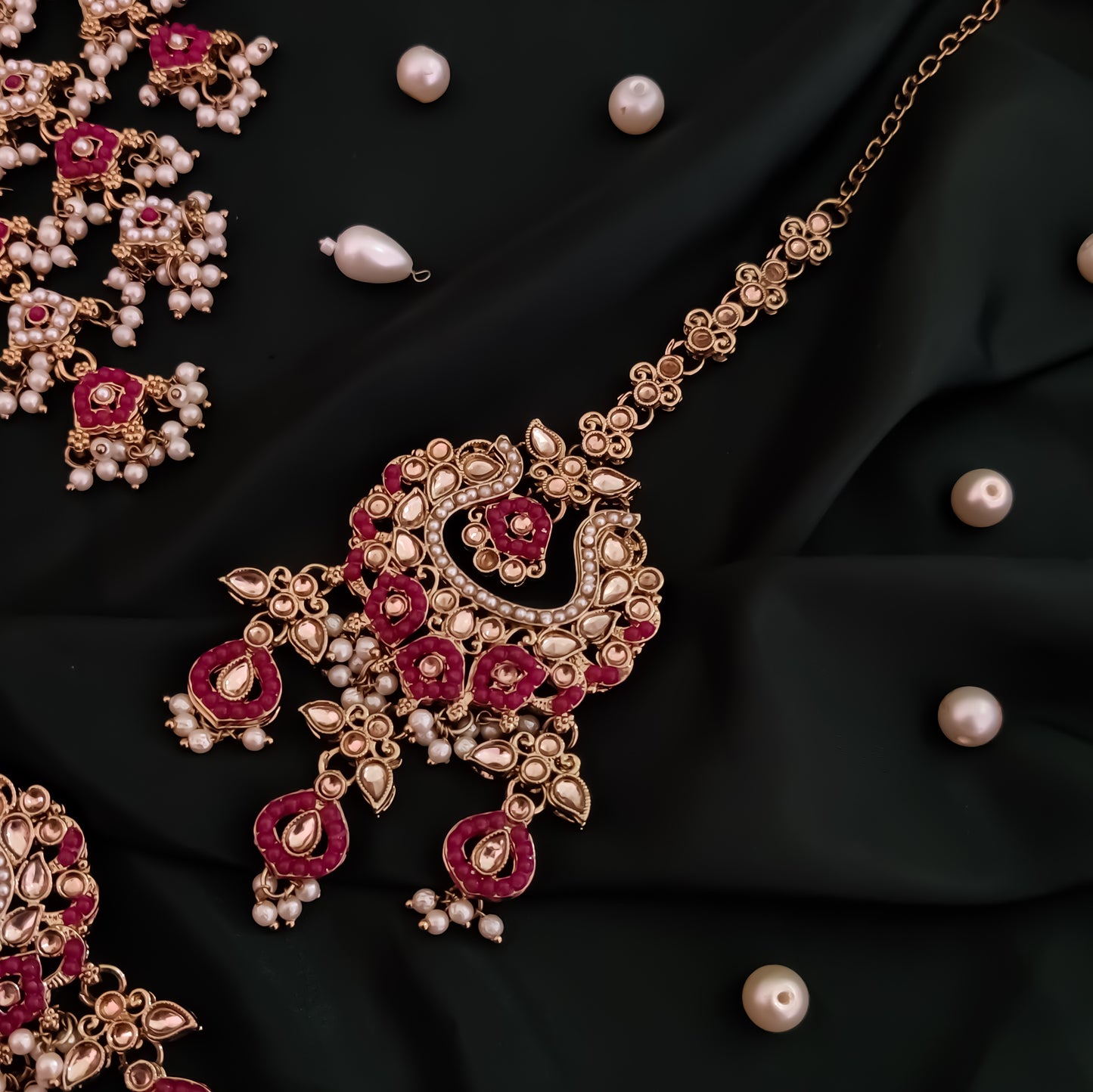 Rehan Jadau Reverse AD Necklace Set - Pink