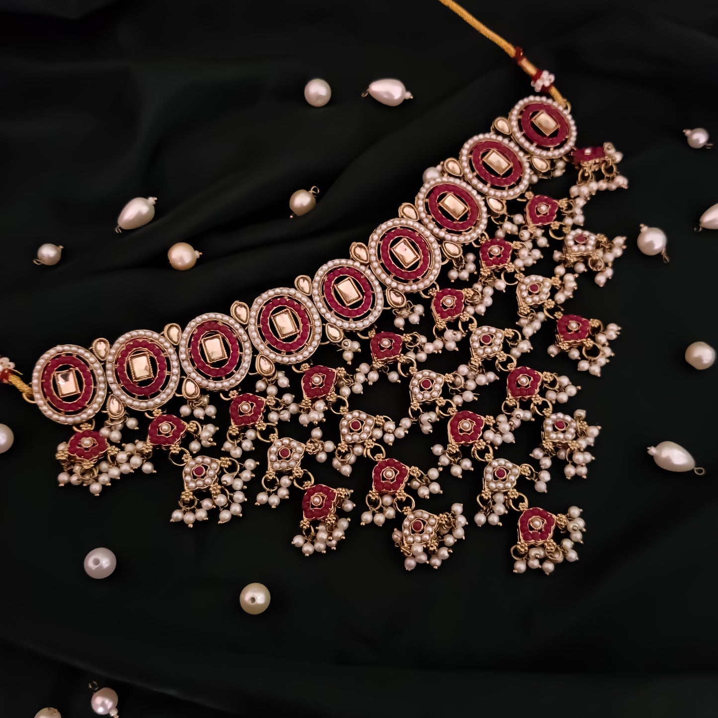 Rehan Jadau Reverse AD Necklace Set - Pink