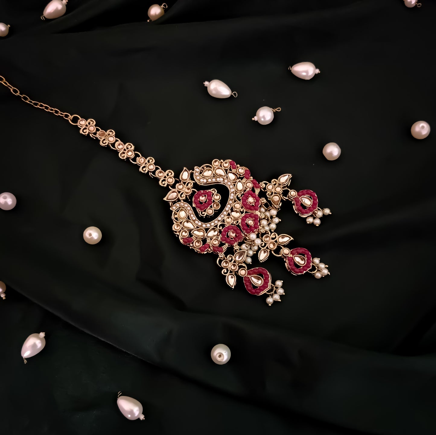 Rehan Jadau Reverse AD Necklace Set - Pink