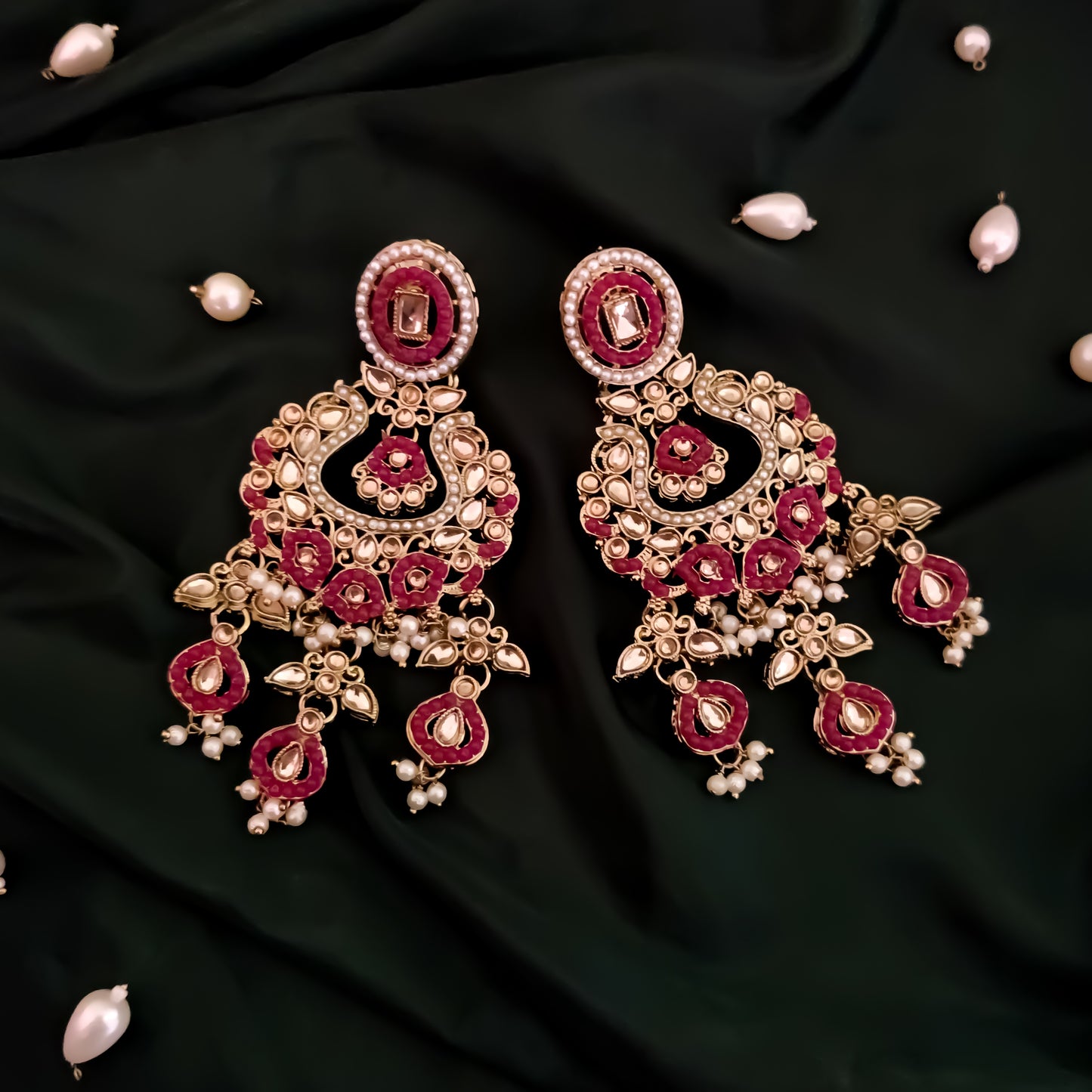 Rehan Jadau Reverse AD Necklace Set - Pink