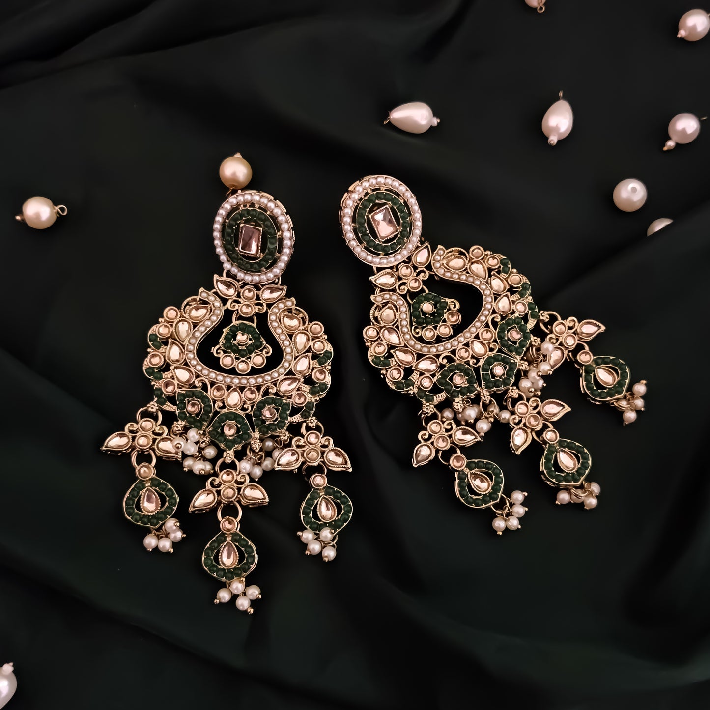 Rehan Jadau Reverse AD Necklace Set - Green