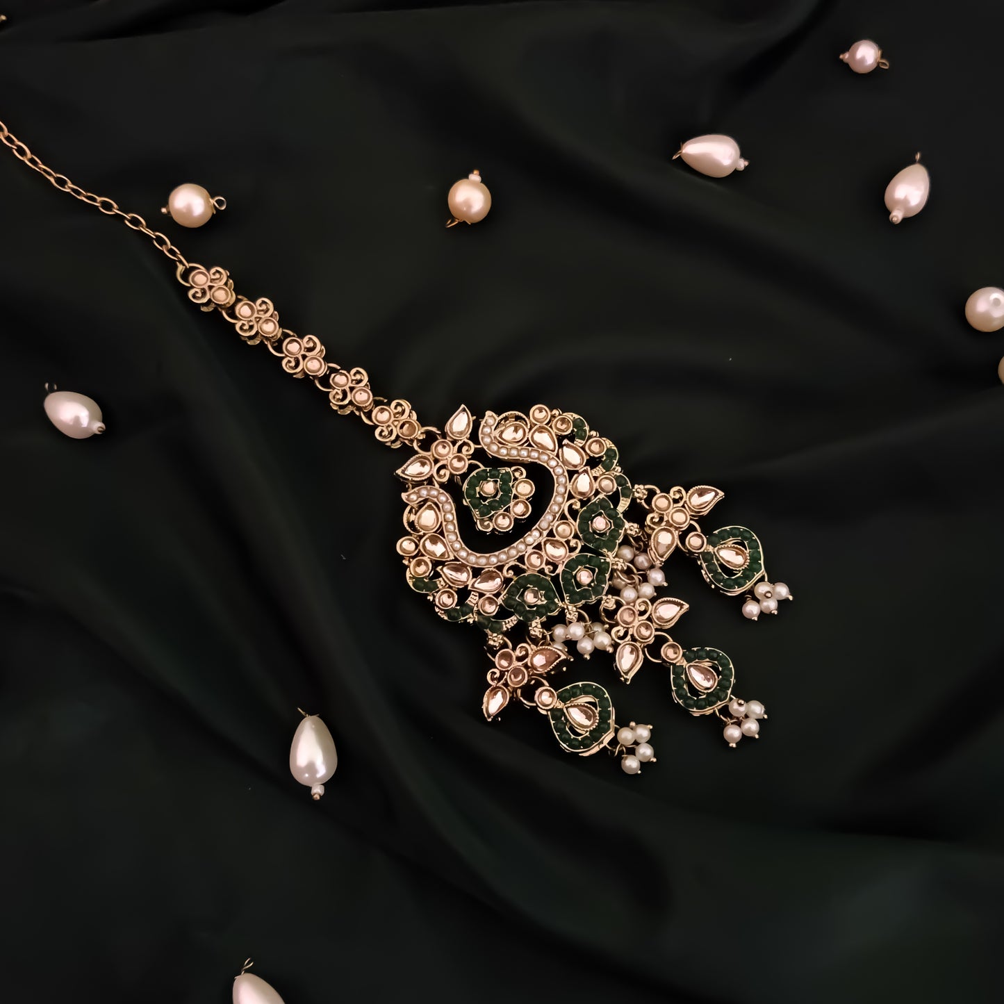 Rehan Jadau Reverse AD Necklace Set - Green
