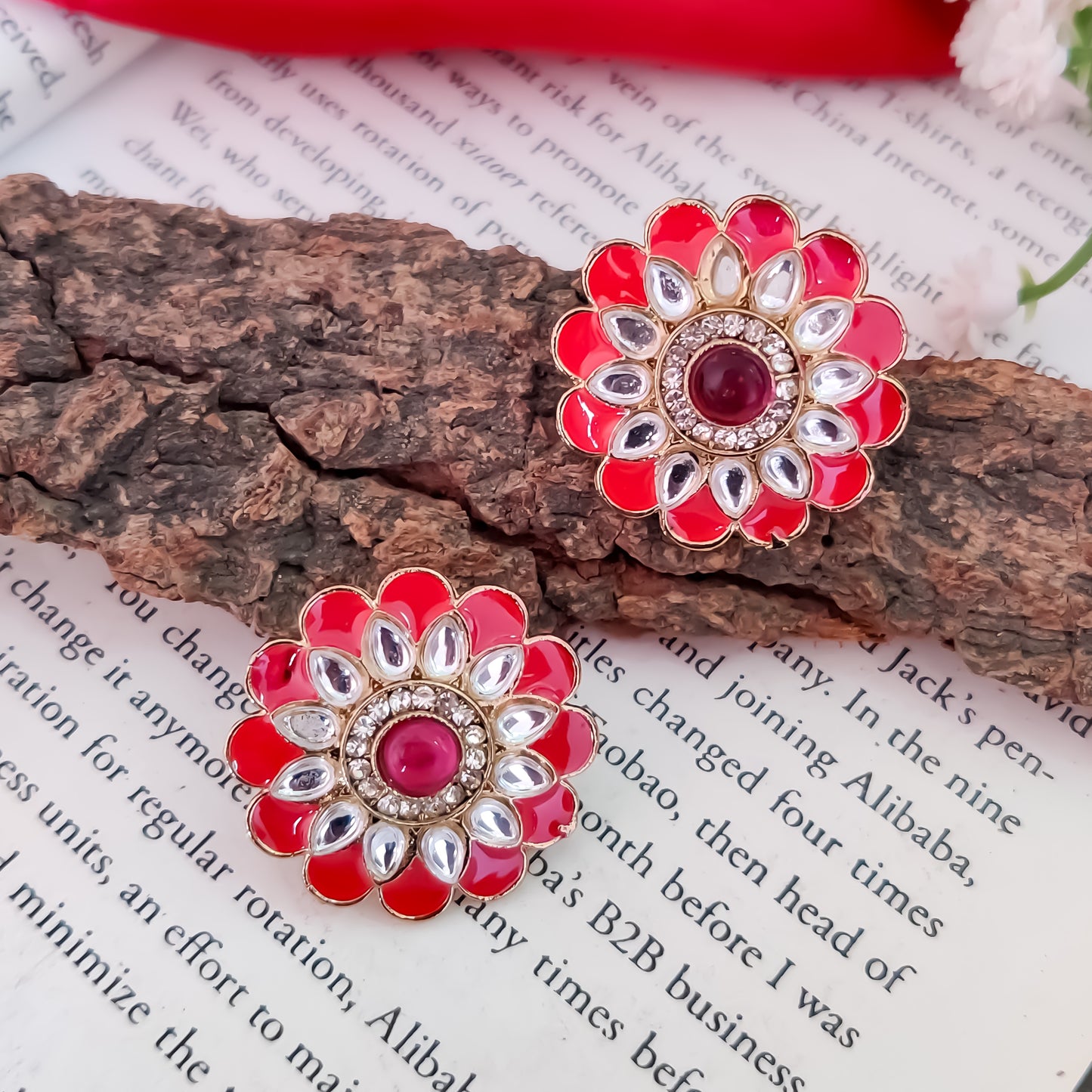 Shahida Kundan Stud Earring - Hot Pink