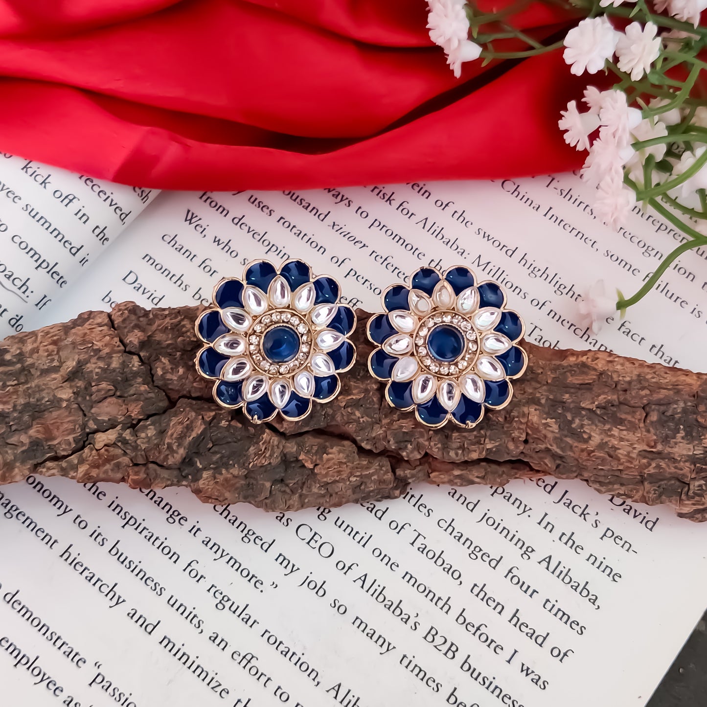 Shahida Kundan Stud Earring - Blue