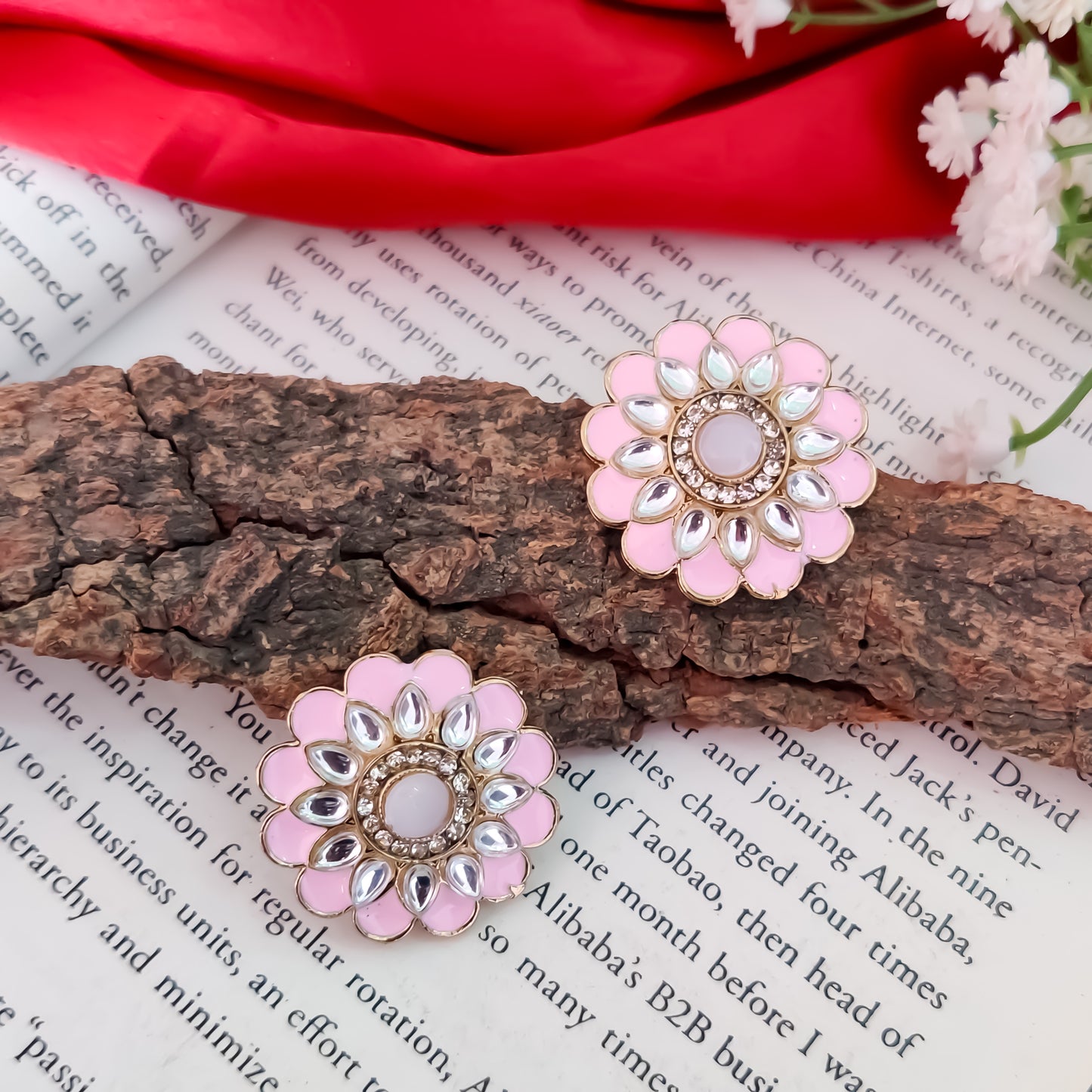 Shahida Kundan Stud Earring - Baby Pink