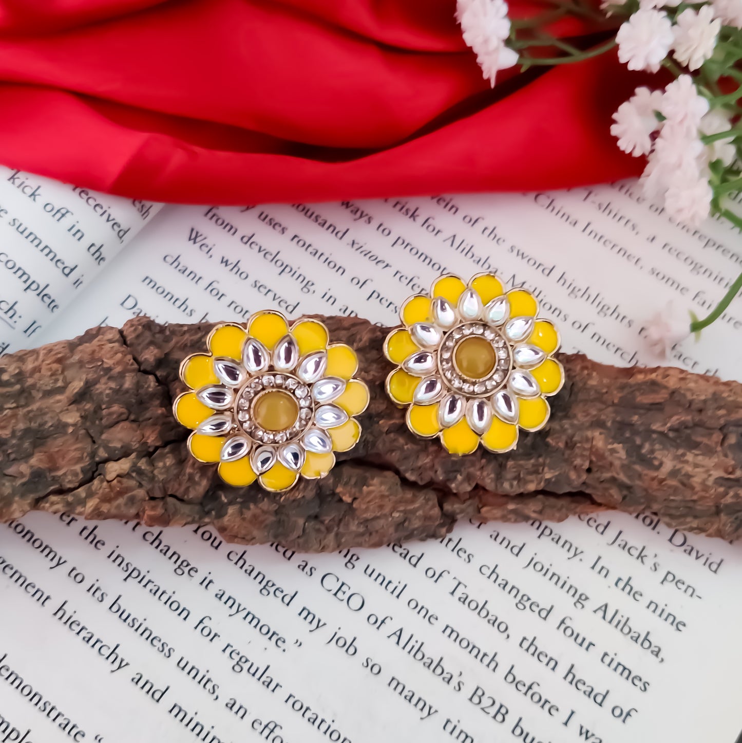 Shahida Kundan Stud Earring - Yellow