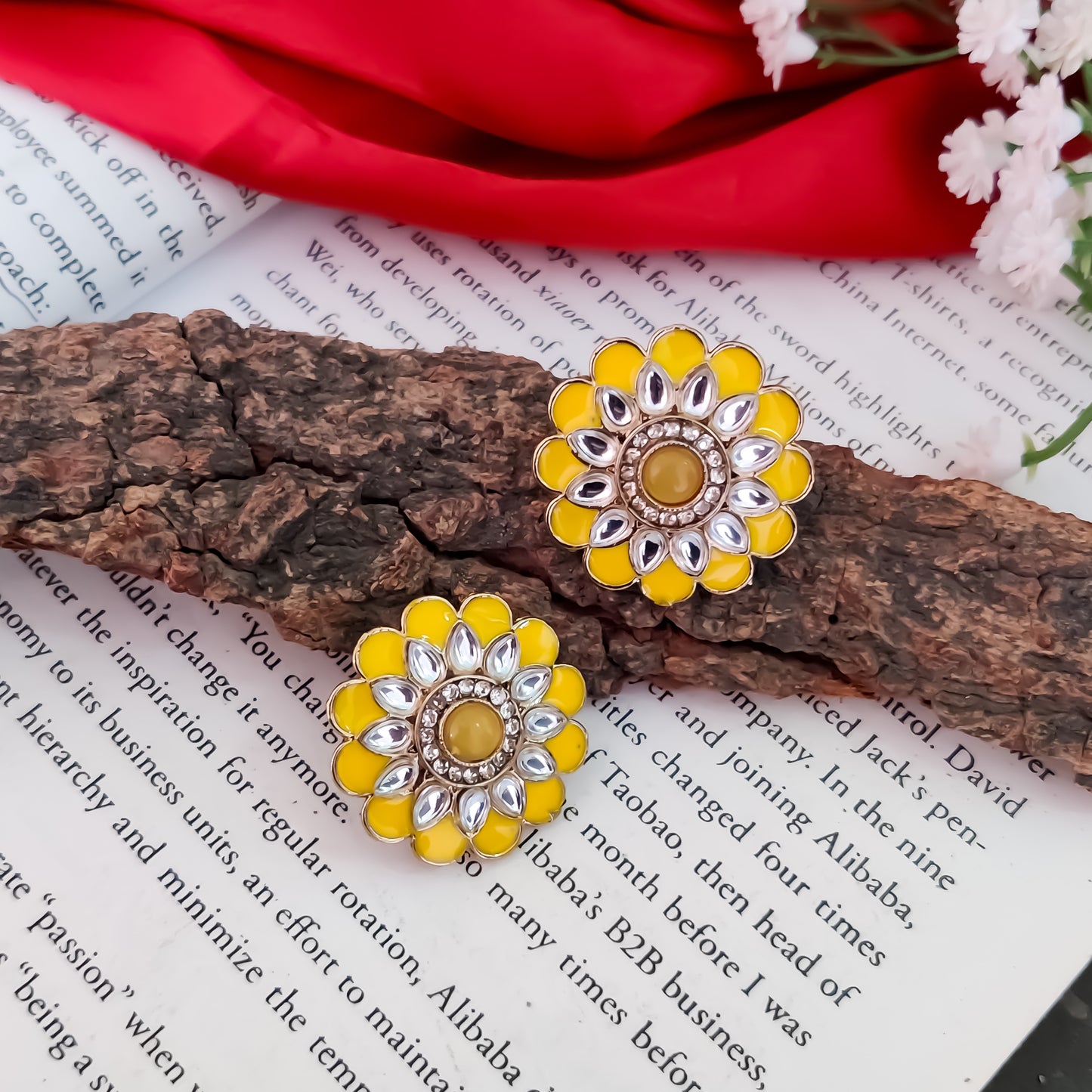 Shahida Kundan Stud Earring - Yellow