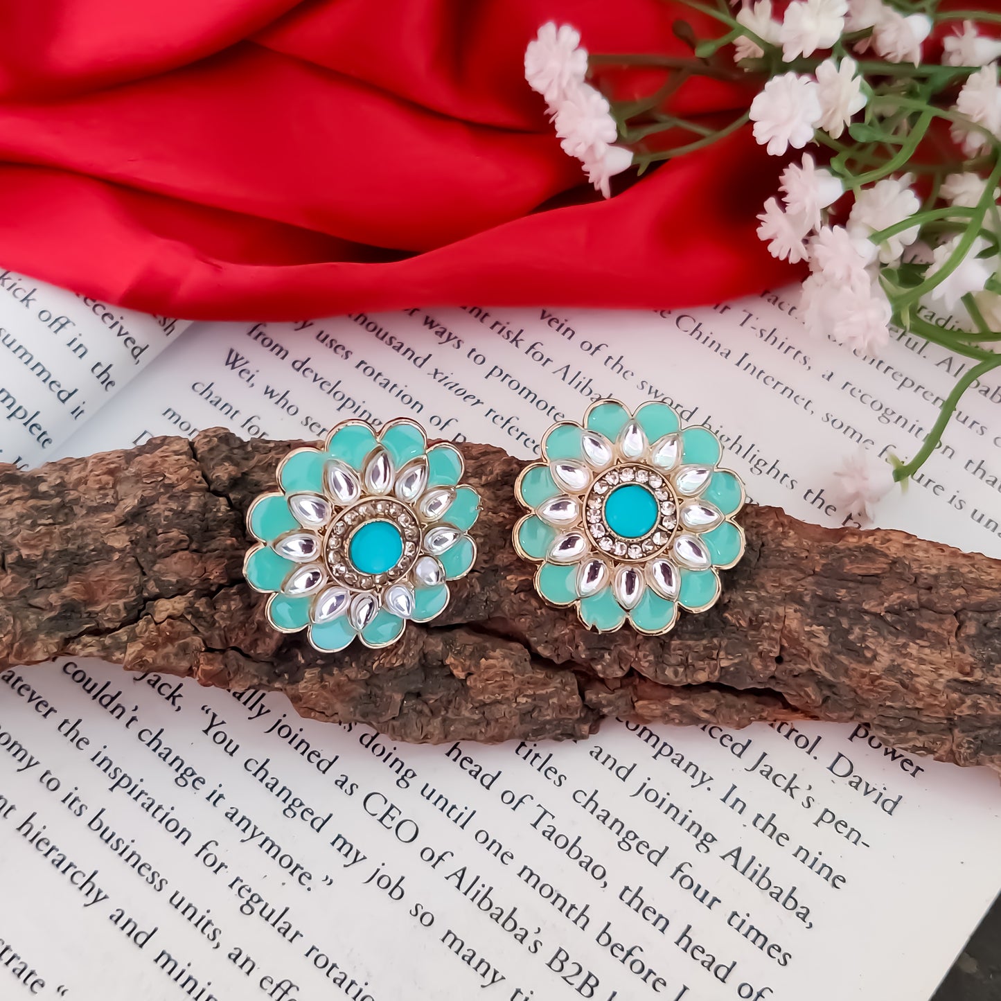 Shahida Kundan Stud Earring - Mint