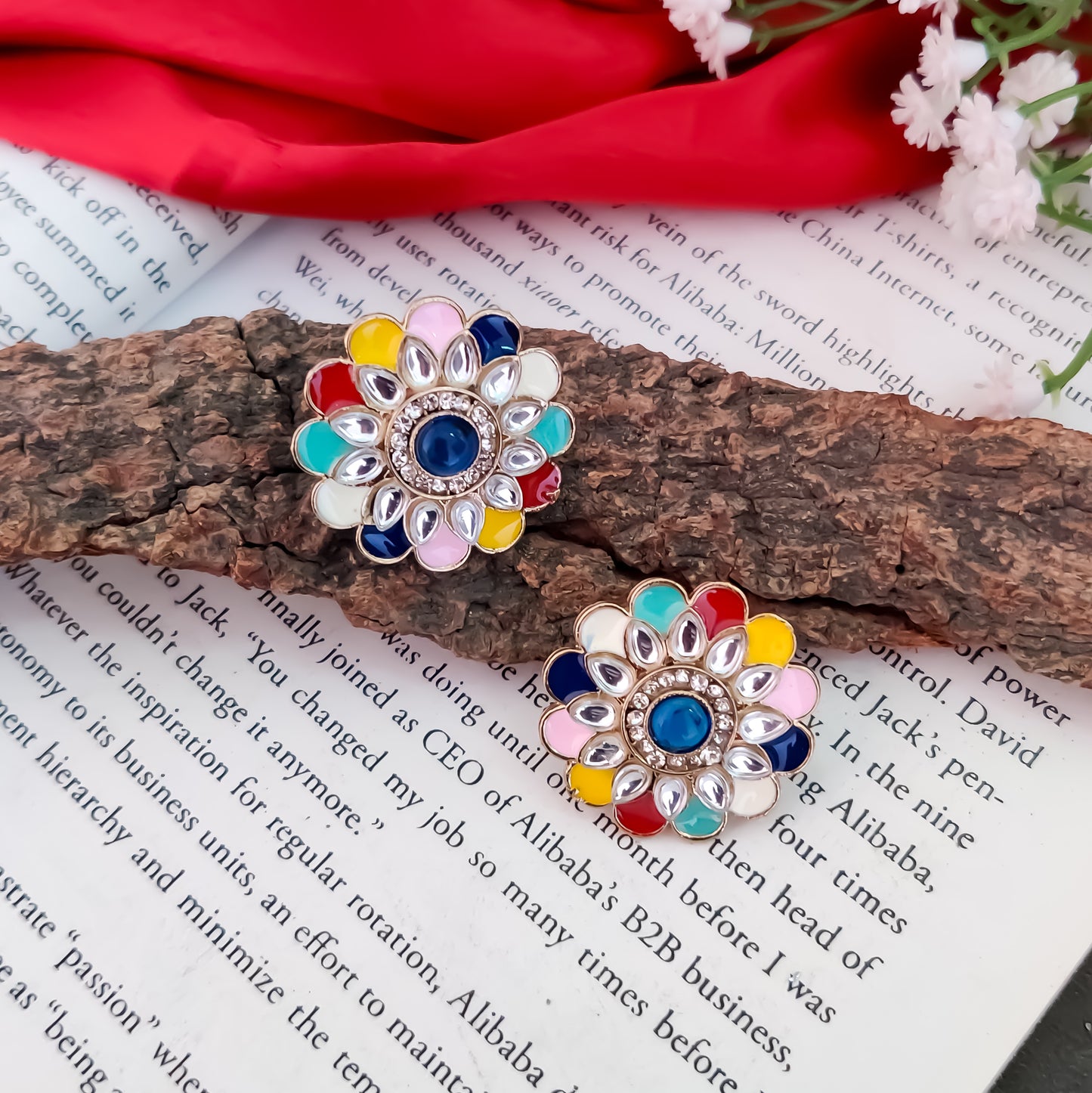Shahida Kundan Stud Earring - Multi