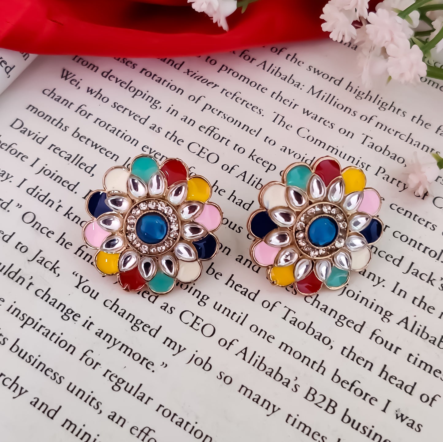 Shahida Kundan Stud Earring - Multi
