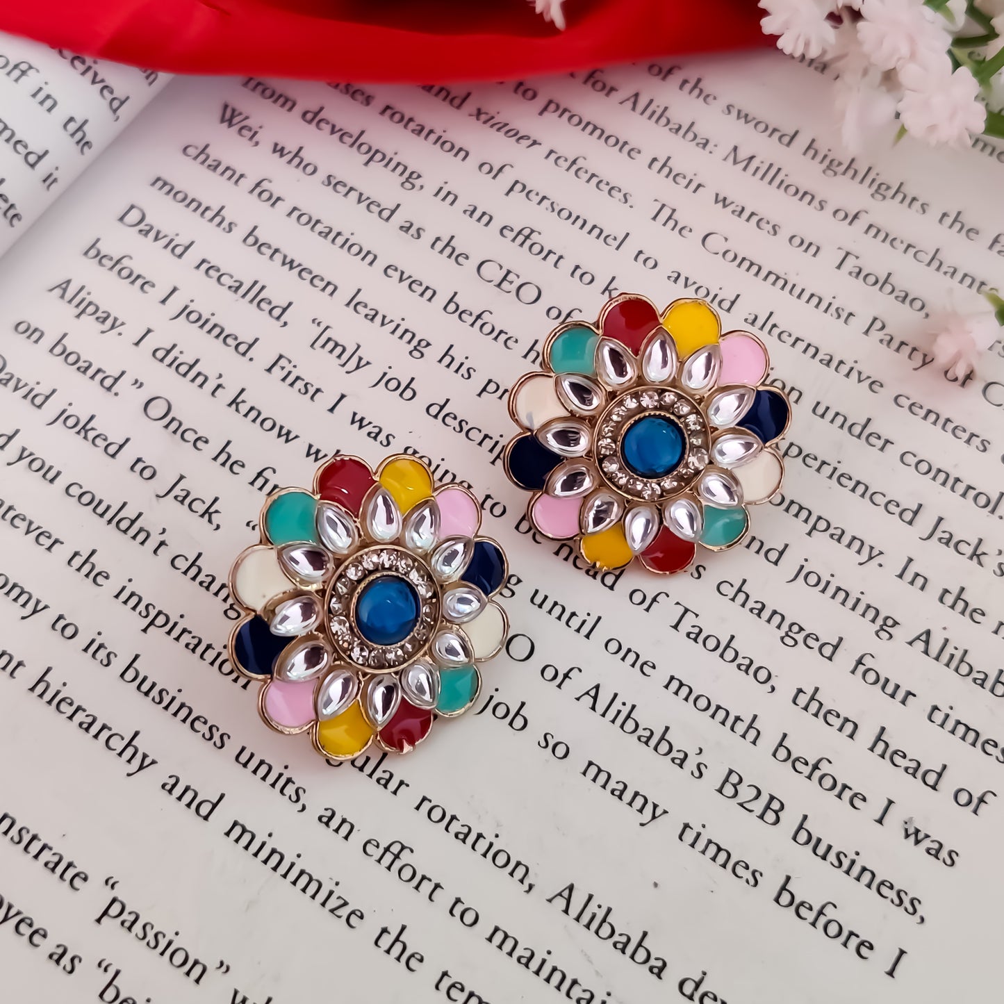 Shahida Kundan Stud Earring - Multi