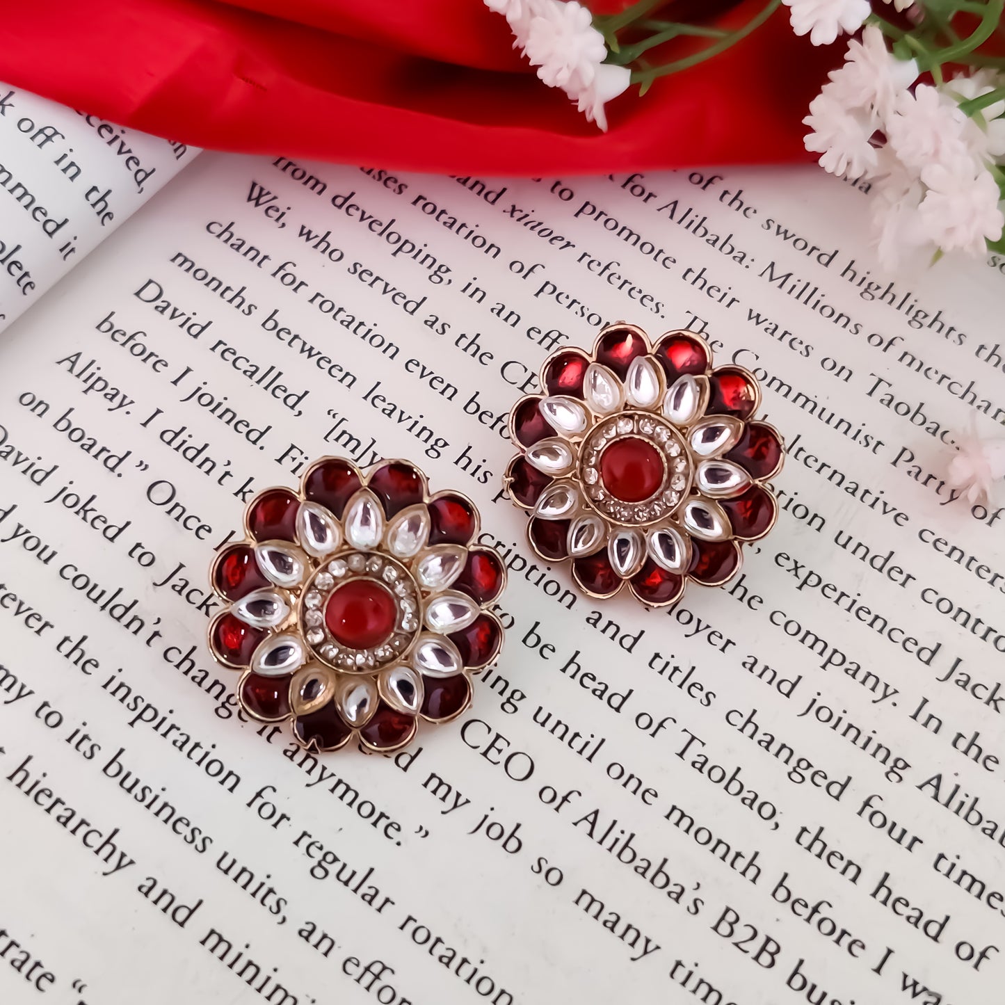 Shahida Kundan Stud Earring - Maroon