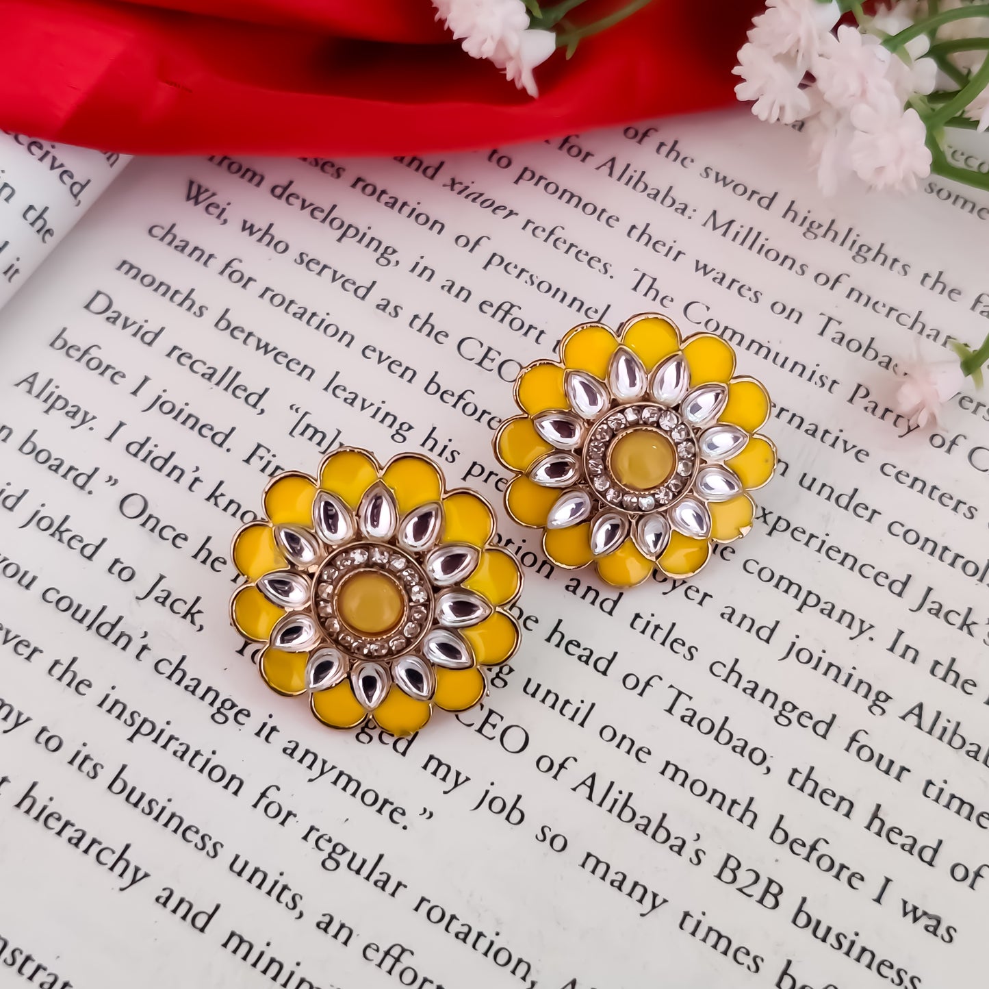 Shahida Kundan Stud Earring - Yellow