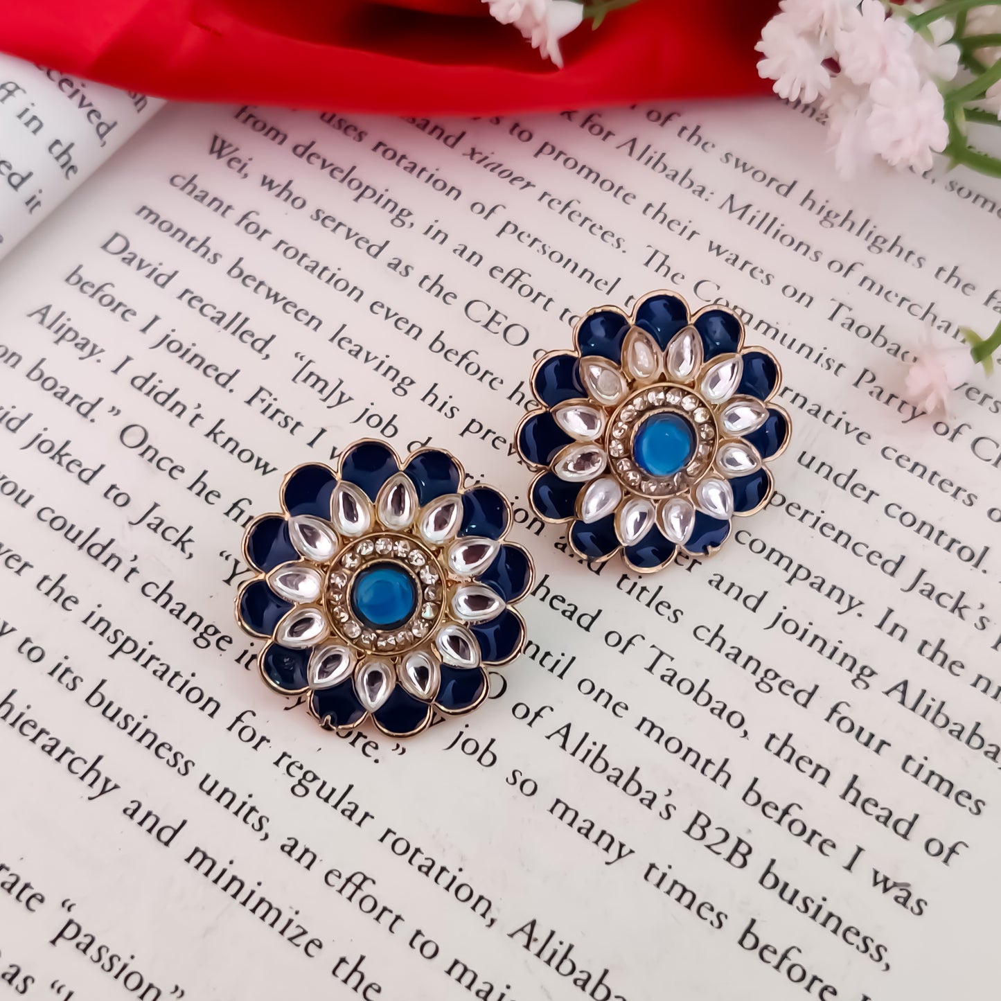 Shahida Kundan Stud Earring - Blue