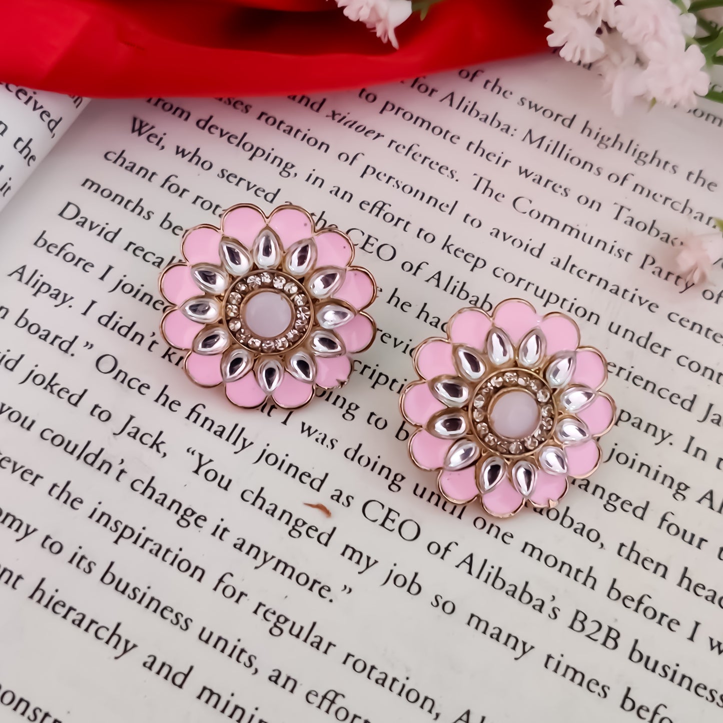 Shahida Kundan Stud Earring - Baby Pink