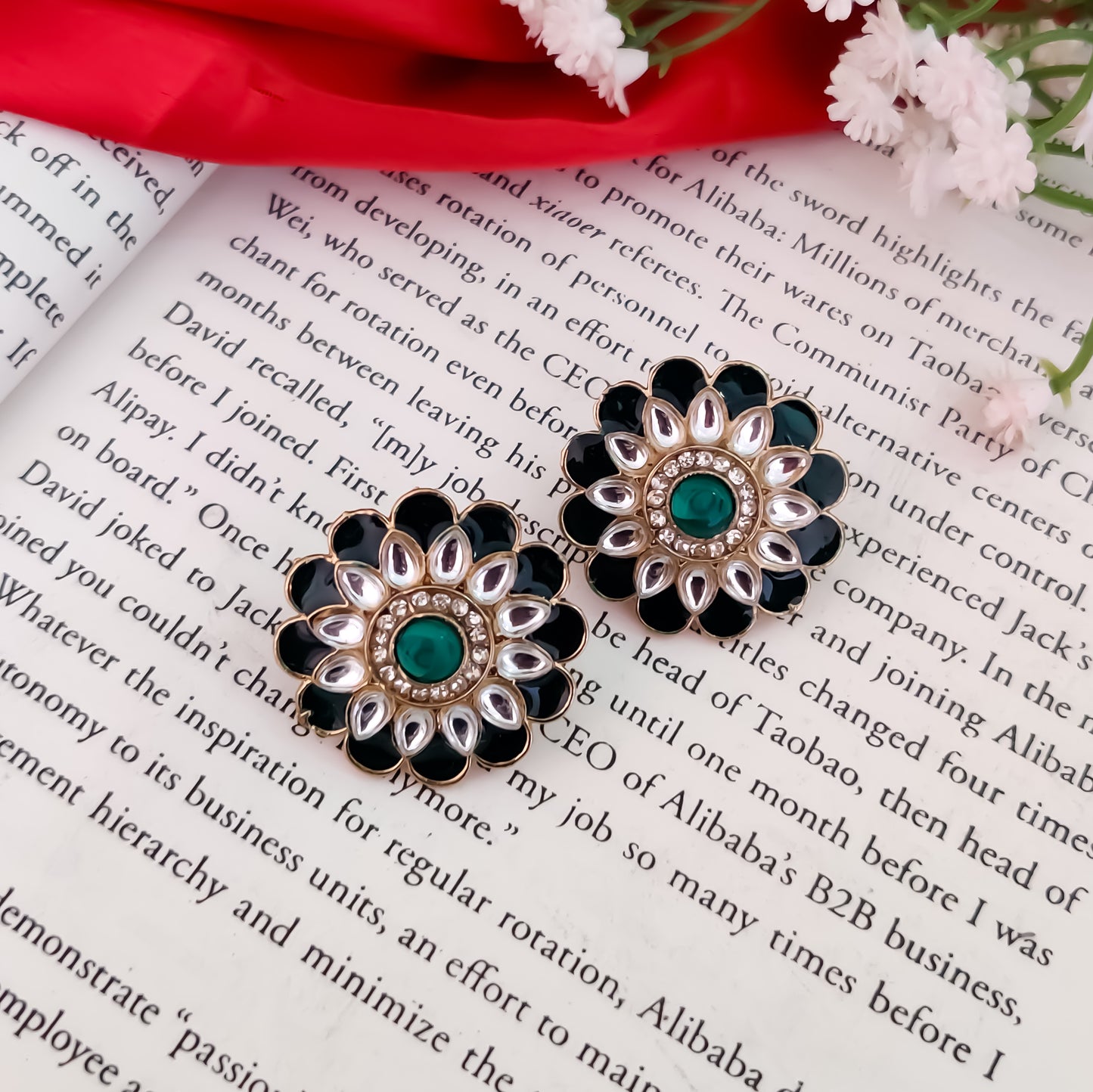 Shahida Kundan Stud Earring - Green