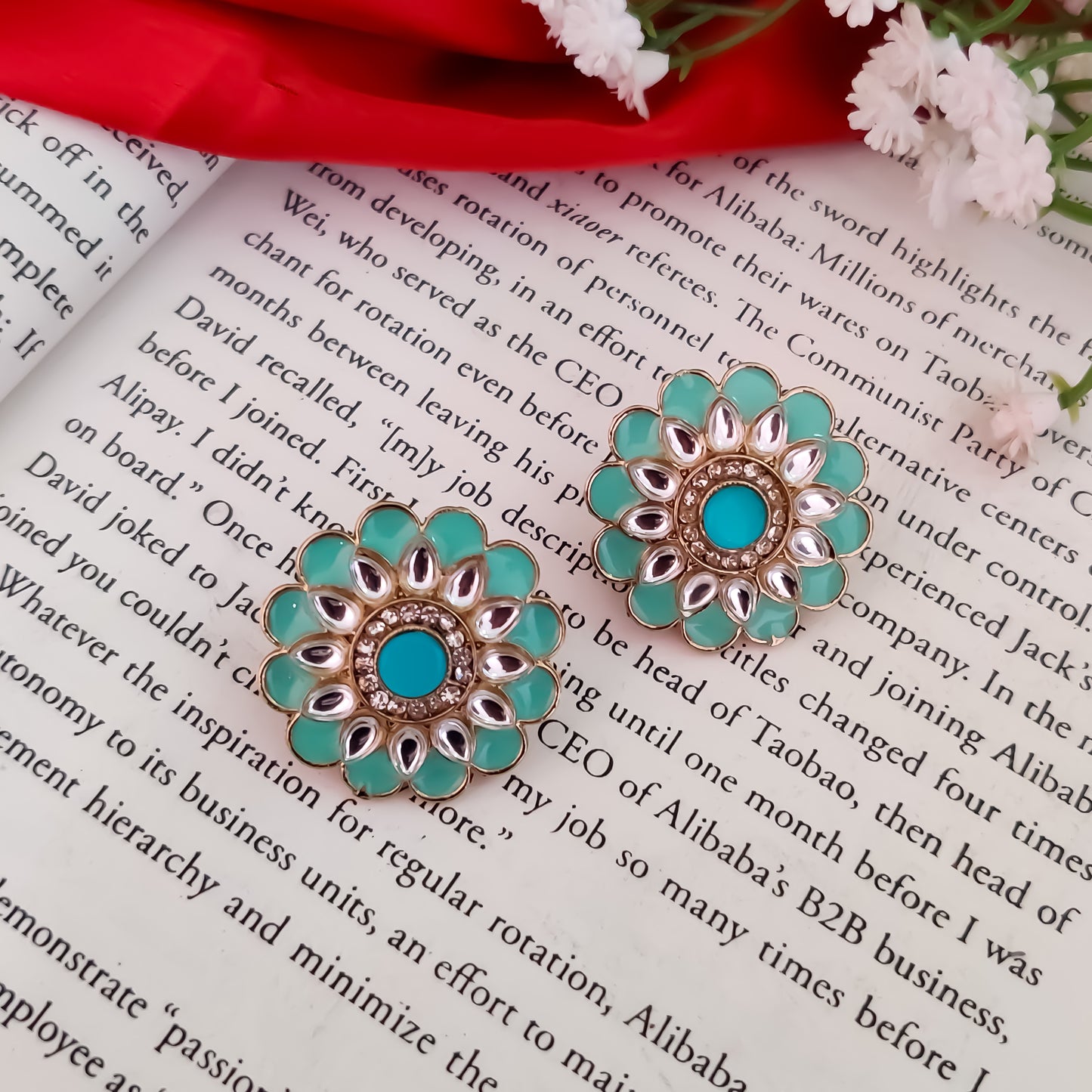 Shahida Kundan Stud Earring - Mint
