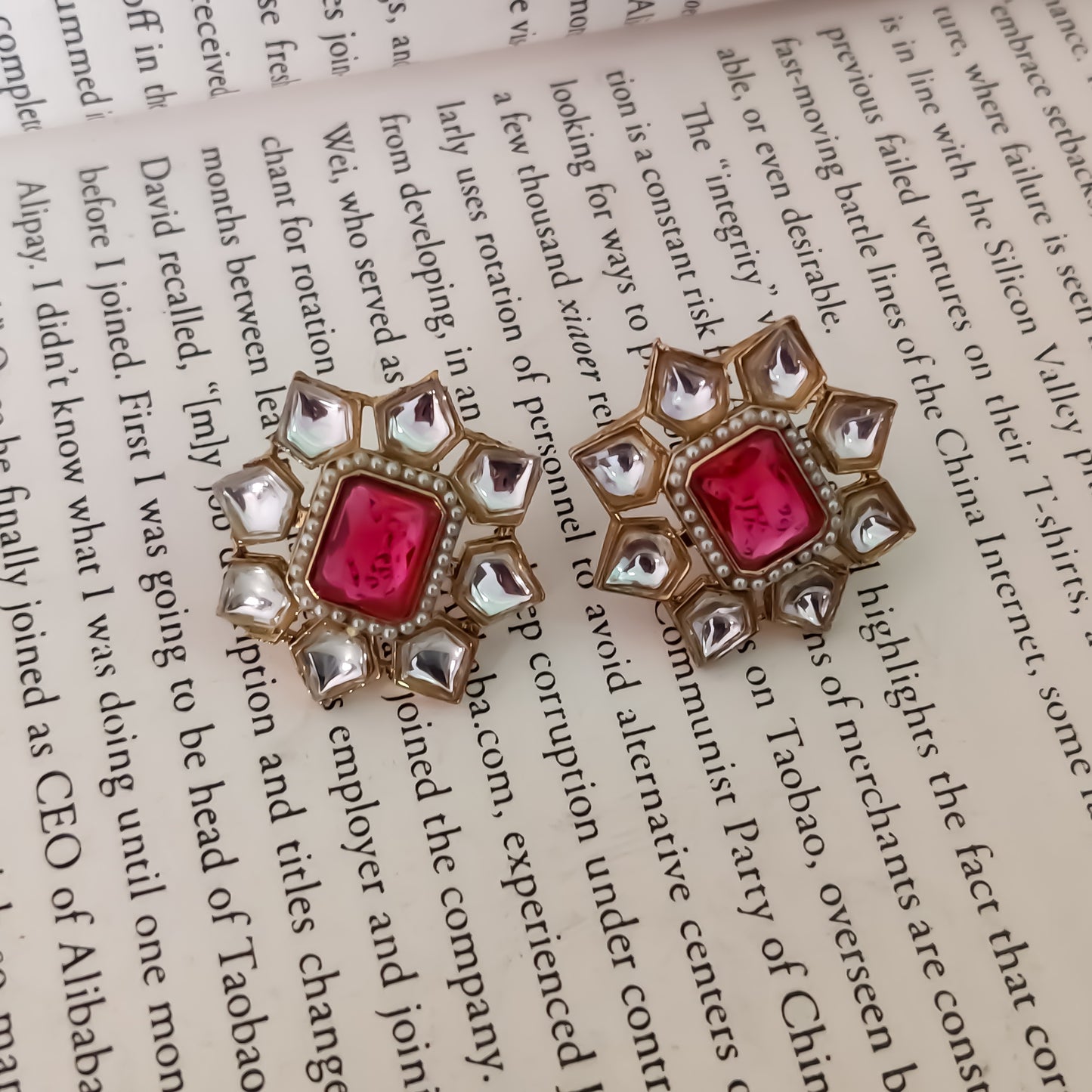Shaheen Kundan Stud Earring - Hot Pink